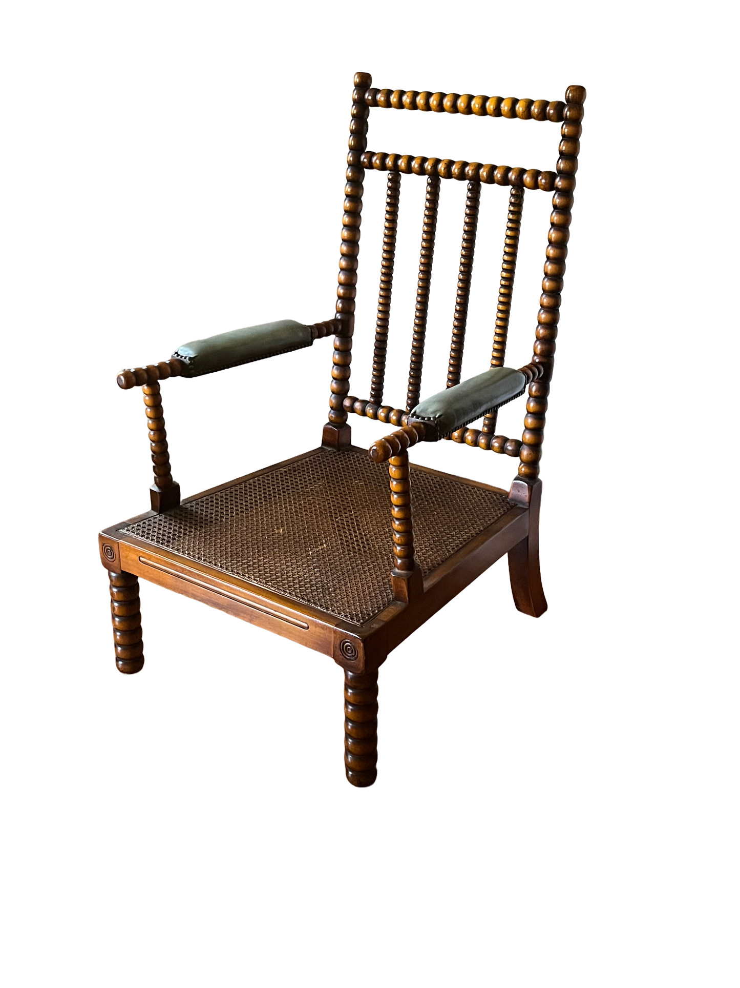 Vintage Valenti Leather & Wood Bobbin Armchair 1960’s Spanish MCM