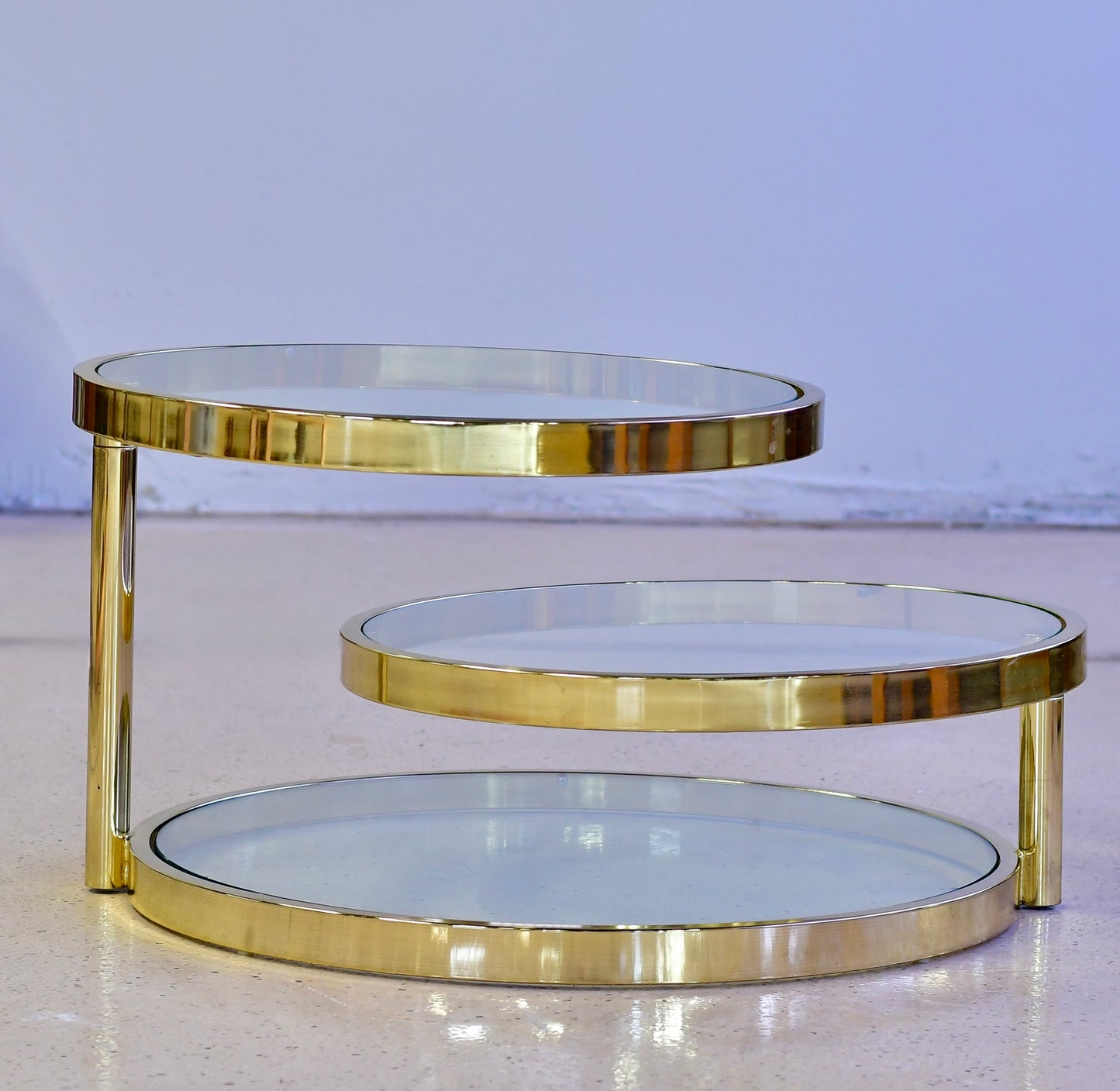 Vintage Milo Baughman DIA Tri-Level Gold and Glass Coffee Table 1984