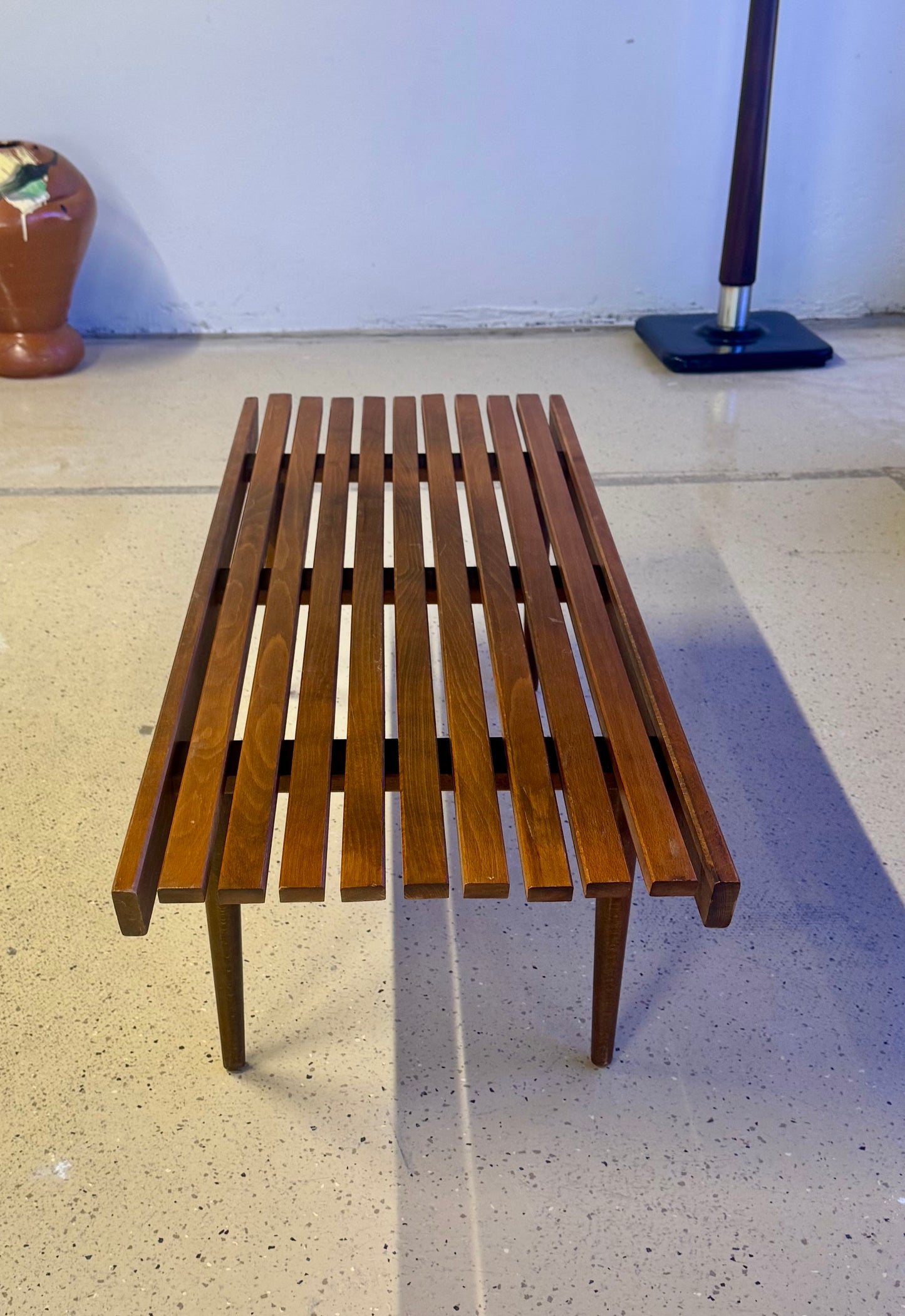 Vintage Mid Century Modern Slat Bench Coffee Table