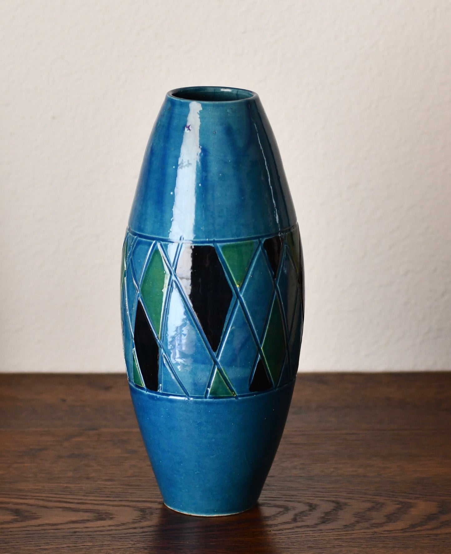 Vintage Mid Century Italian Blue Vase Signed GET
