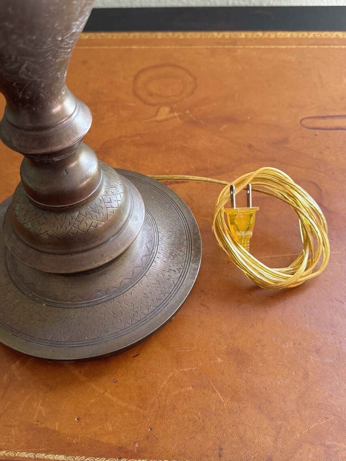Vintage Mid Century Incised Brass Lamp 40” Tall