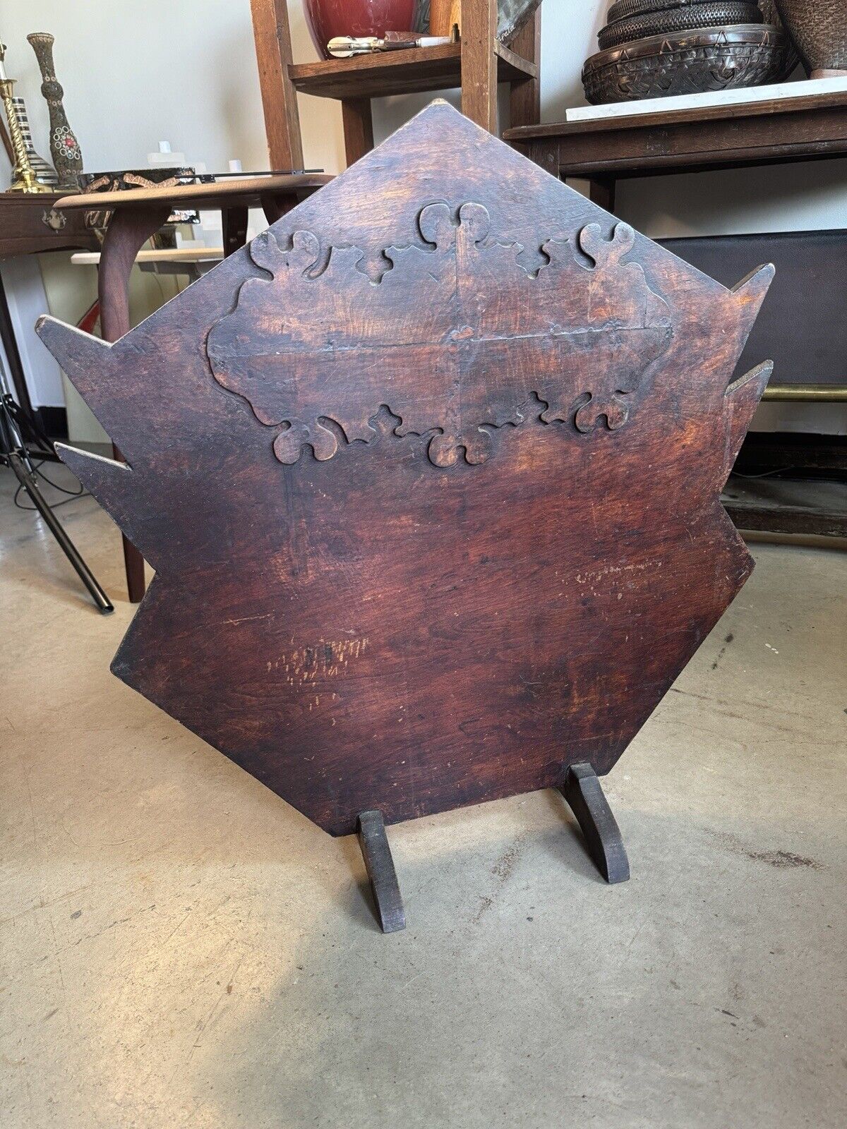 Antique Wood Primitive Fireplace Screen