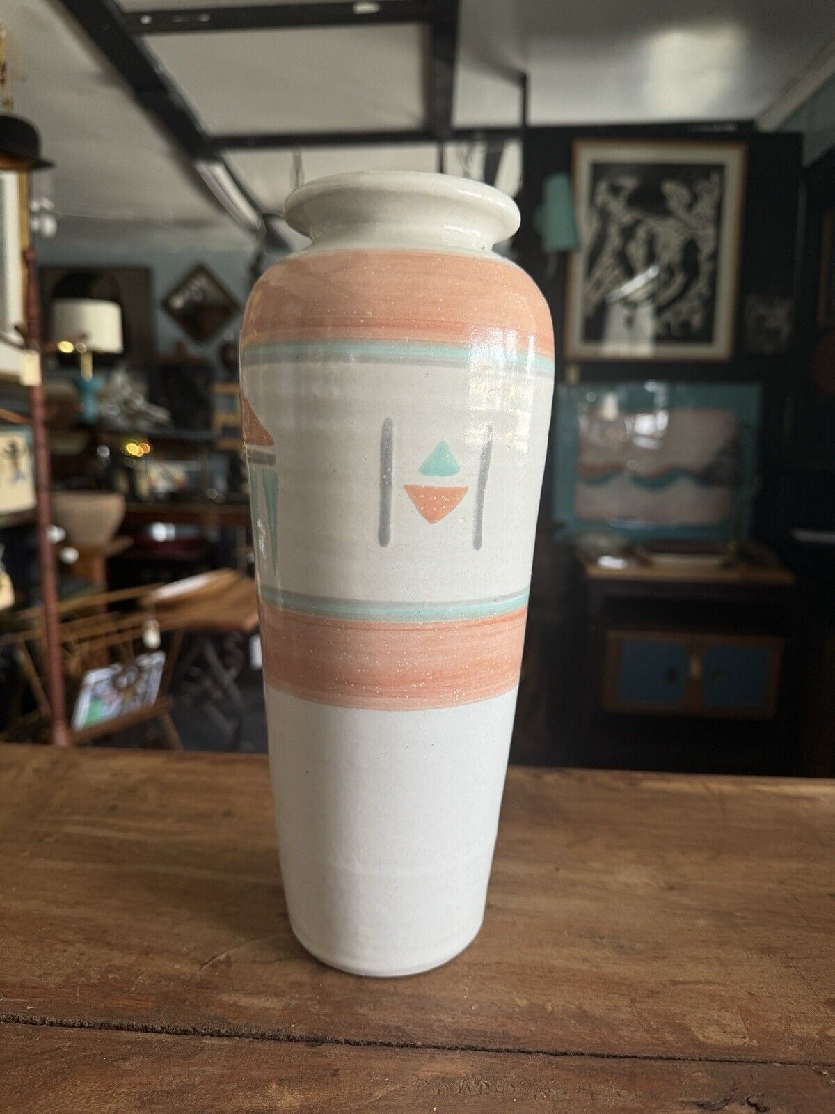 Vintage 1980’s Ceramic Pottery Vase 12” Tall