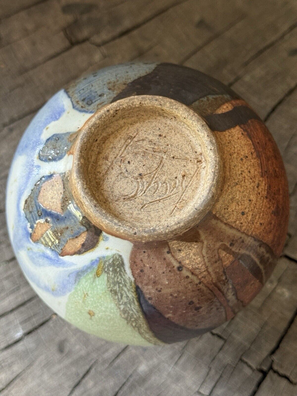 Vintage Studio Pottery Drip Glazed Vase Signed