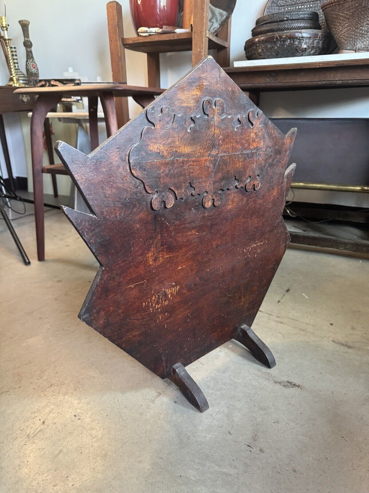 Antique Wood Primitive Fireplace Screen