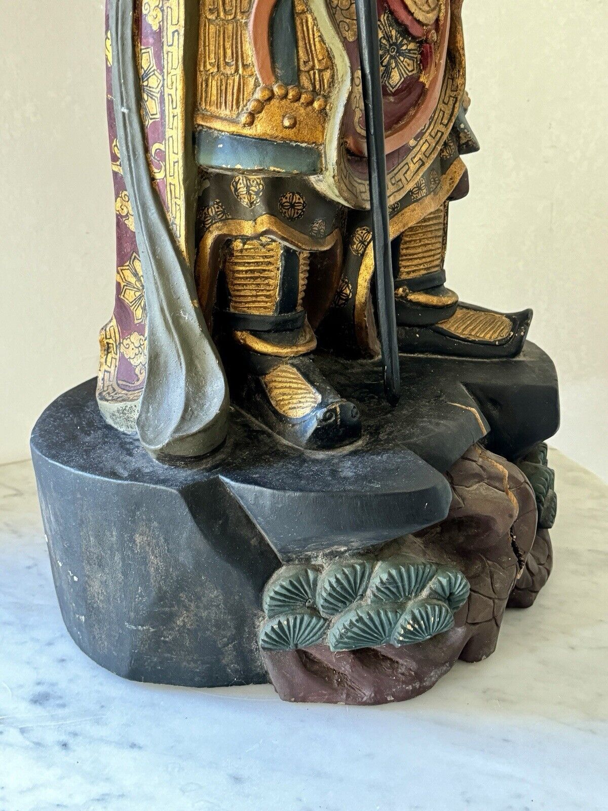 Vintage Chinese Carved Wood Guan Gong Yu Warrior God Polychrome Statue 40” Tall