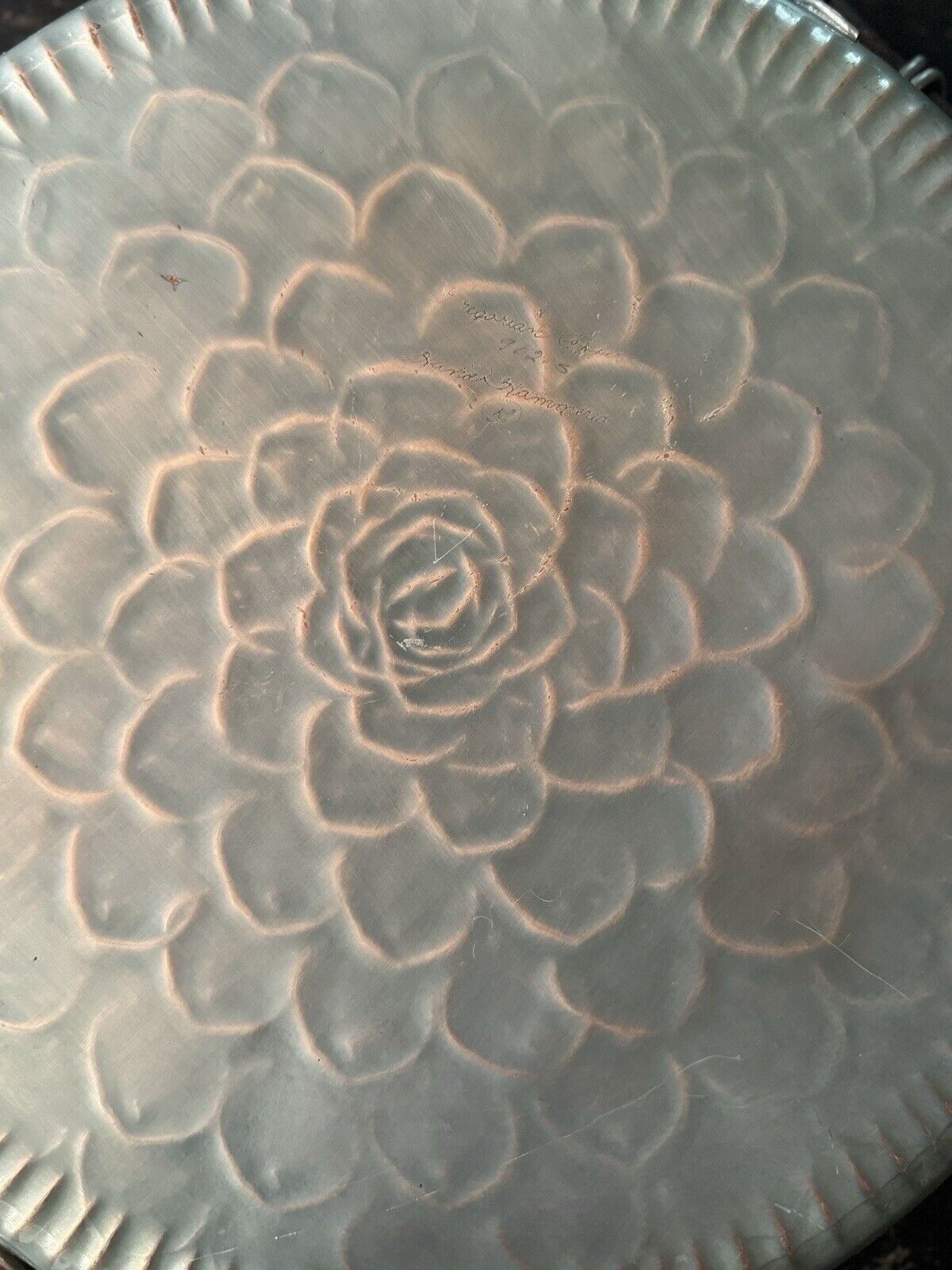 Mid Century Gregorian Copper Hand Hammered Serving Tray Wood Handles Californian