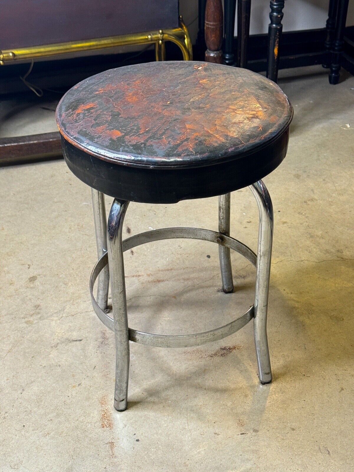 Vintage Art Deco Howell Leath & Chrome Stool