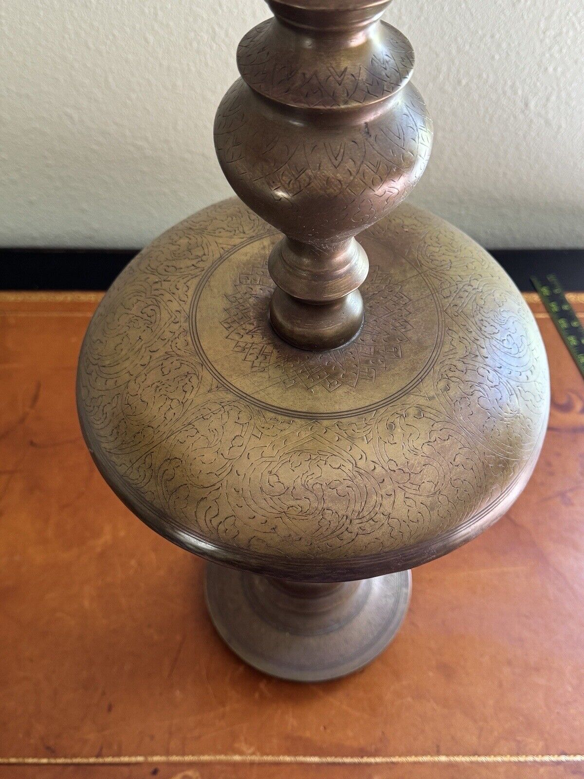 Vintage Mid Century Incised Brass Lamp 40” Tall
