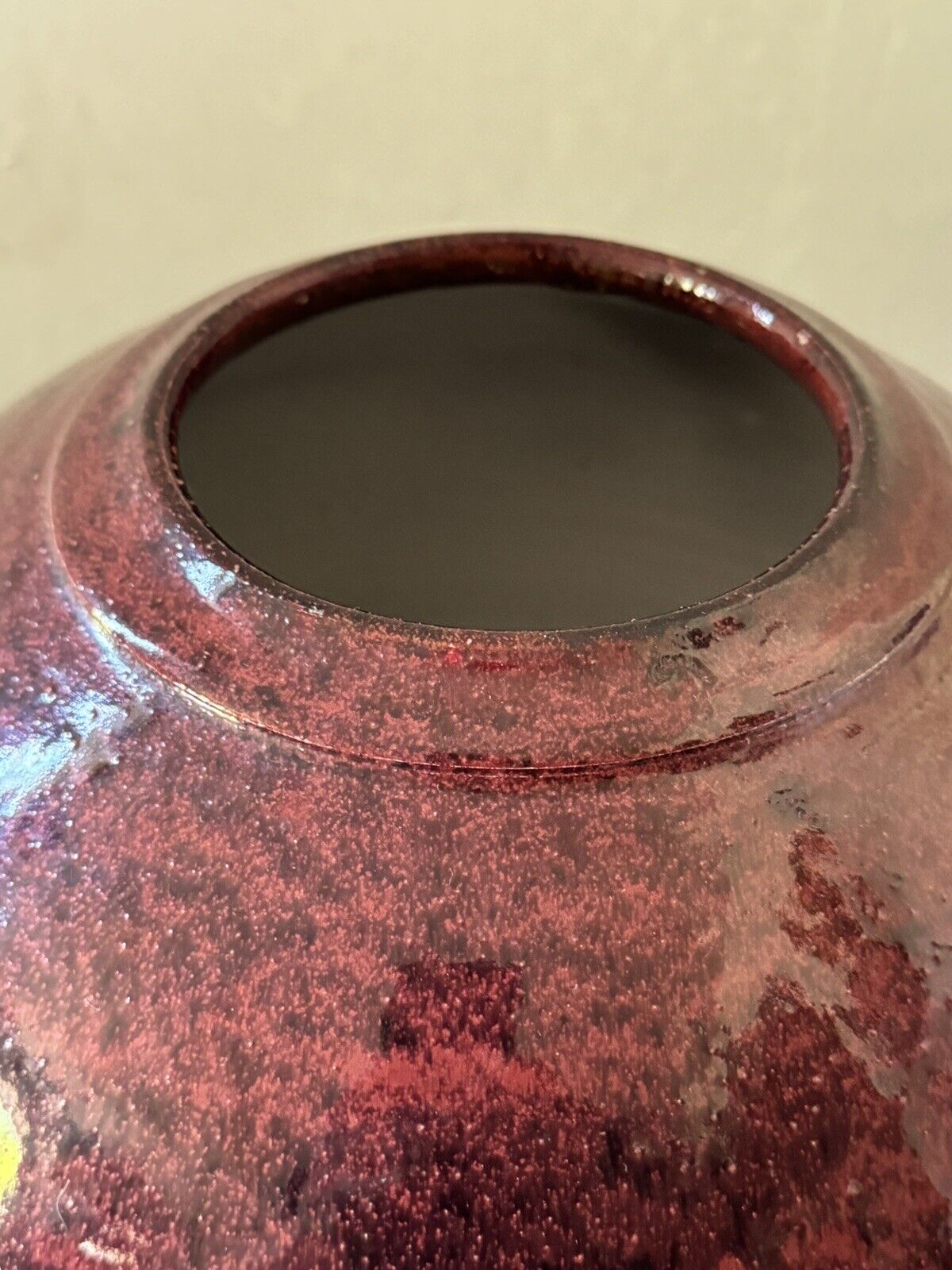 Original Red Glazed Raku Art Pottery Vase Signed