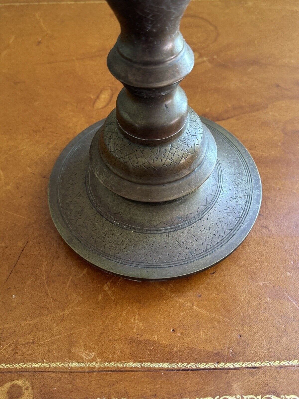 Vintage Mid Century Incised Brass Lamp 40” Tall