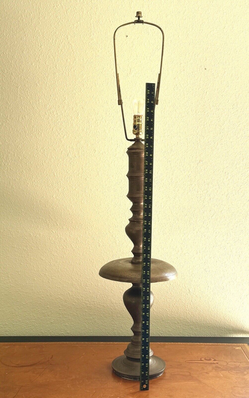 Vintage Mid Century Incised Brass Lamp 40” Tall