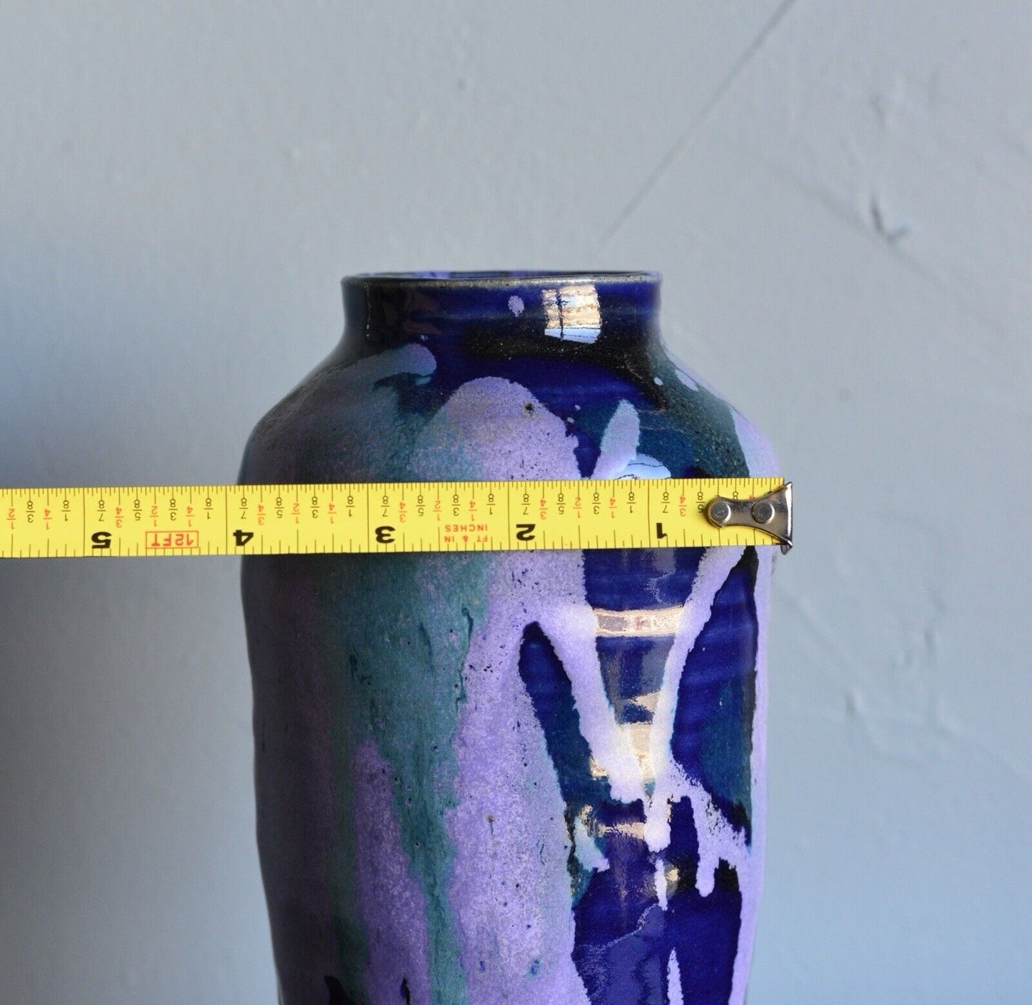 Vintage Hand Thrown Beautiful Blue Vase Signed GB Studio Pottery