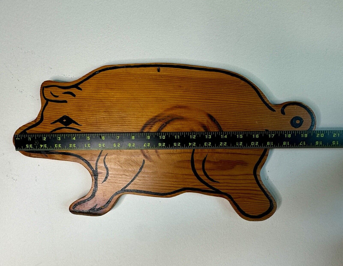 Vintage Primitive Pig Pine Wood Wall Art Hand Painted Folk Art