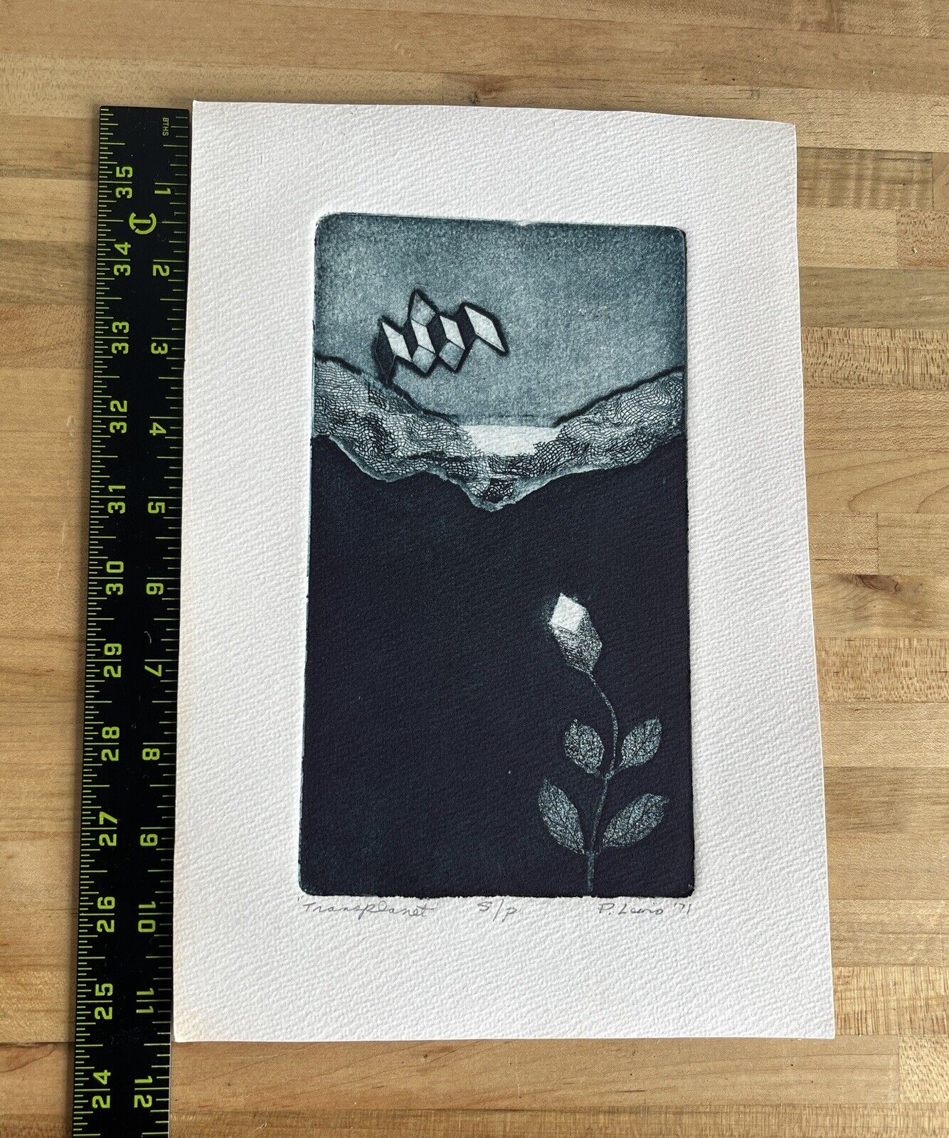 Abstract Modernist Etching by P. Lewis 1971