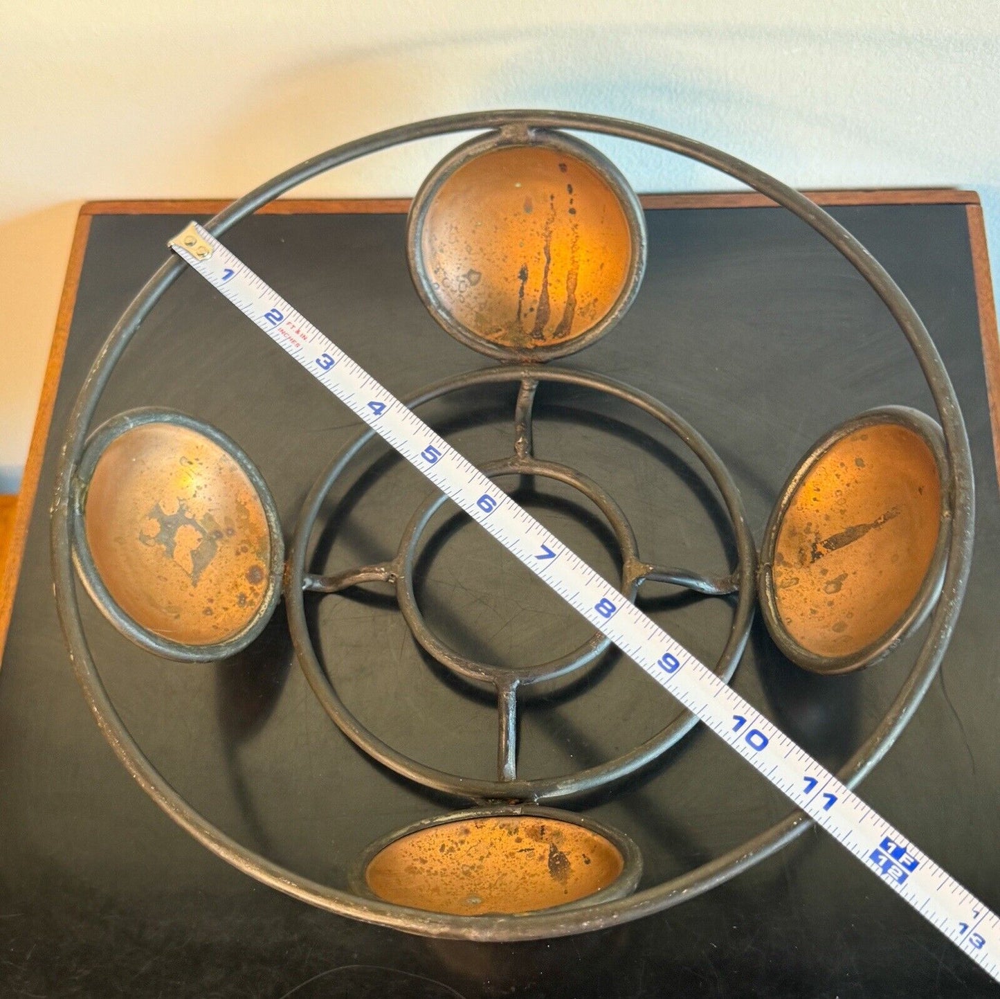 Vintage Mid Century Modern Metal Wire & Brass Basket