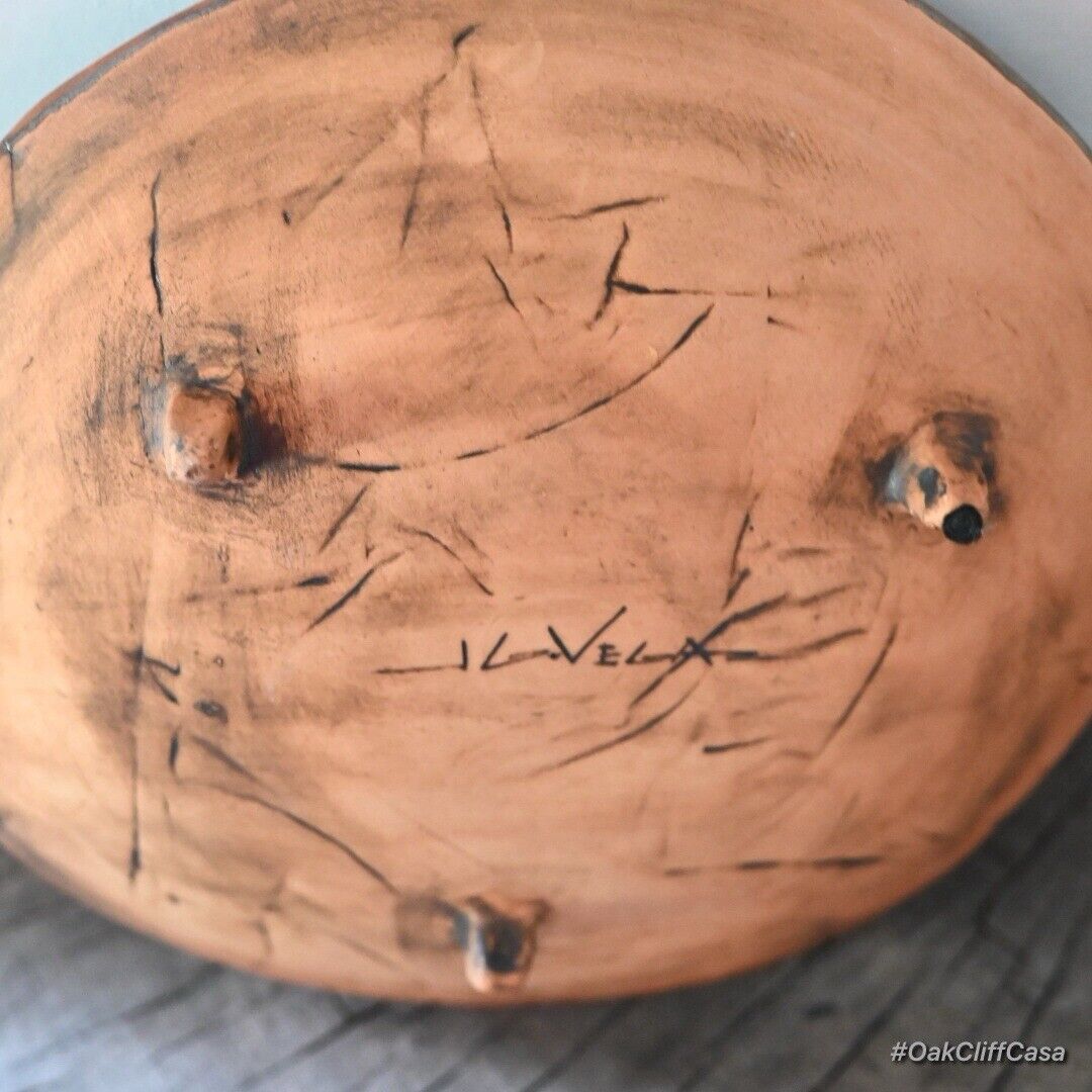 Original Footed Clay Platter Pottery Signed G. Vega