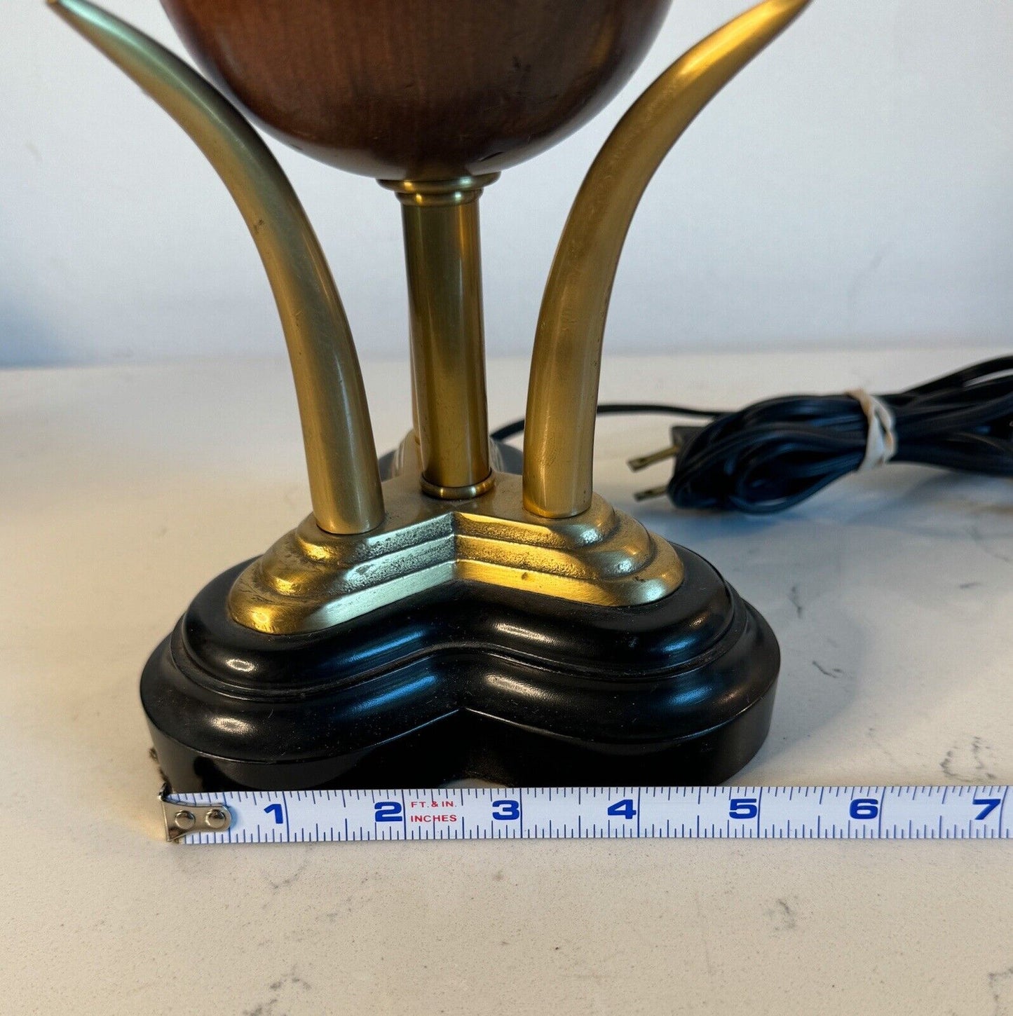 Vintage Wood Sphere & Brass Lamp 1980’s Modern