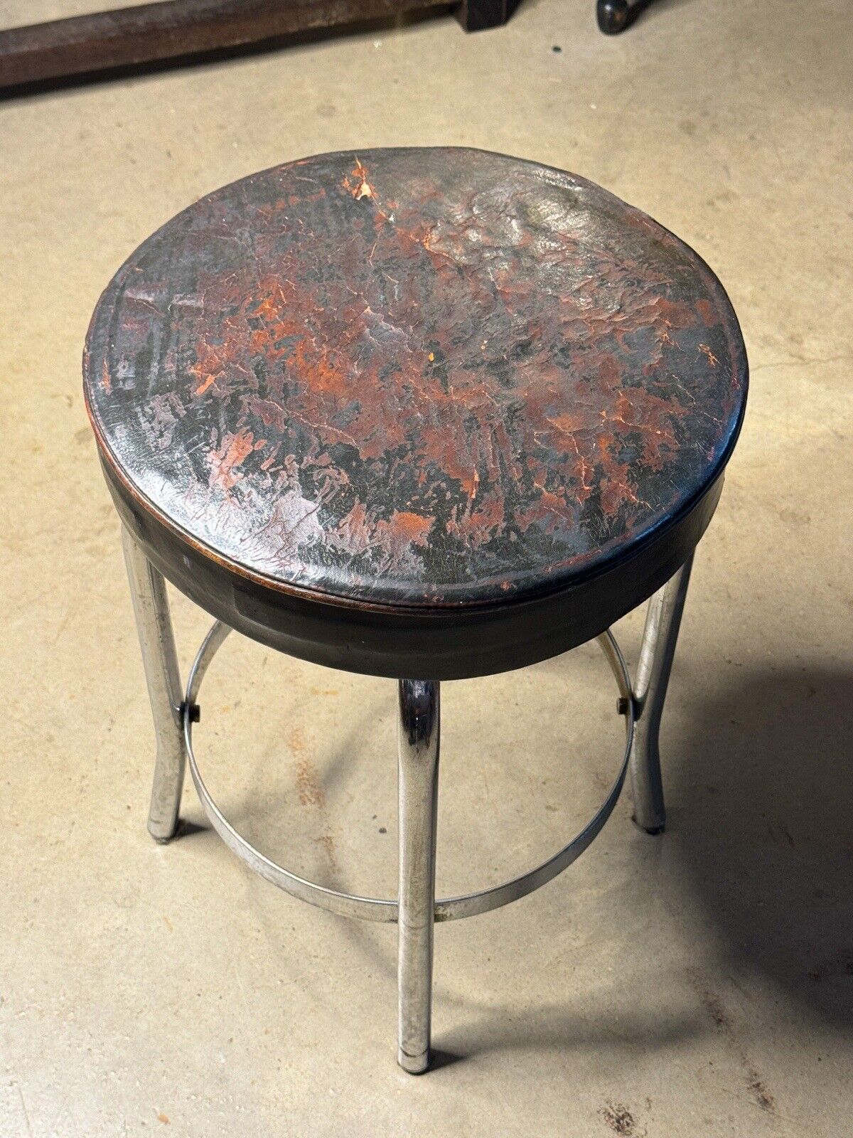 Vintage Art Deco Howell Leath & Chrome Stool