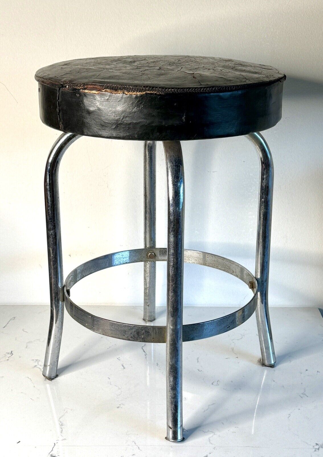 Vintage Art Deco Howell Leath & Chrome Stool