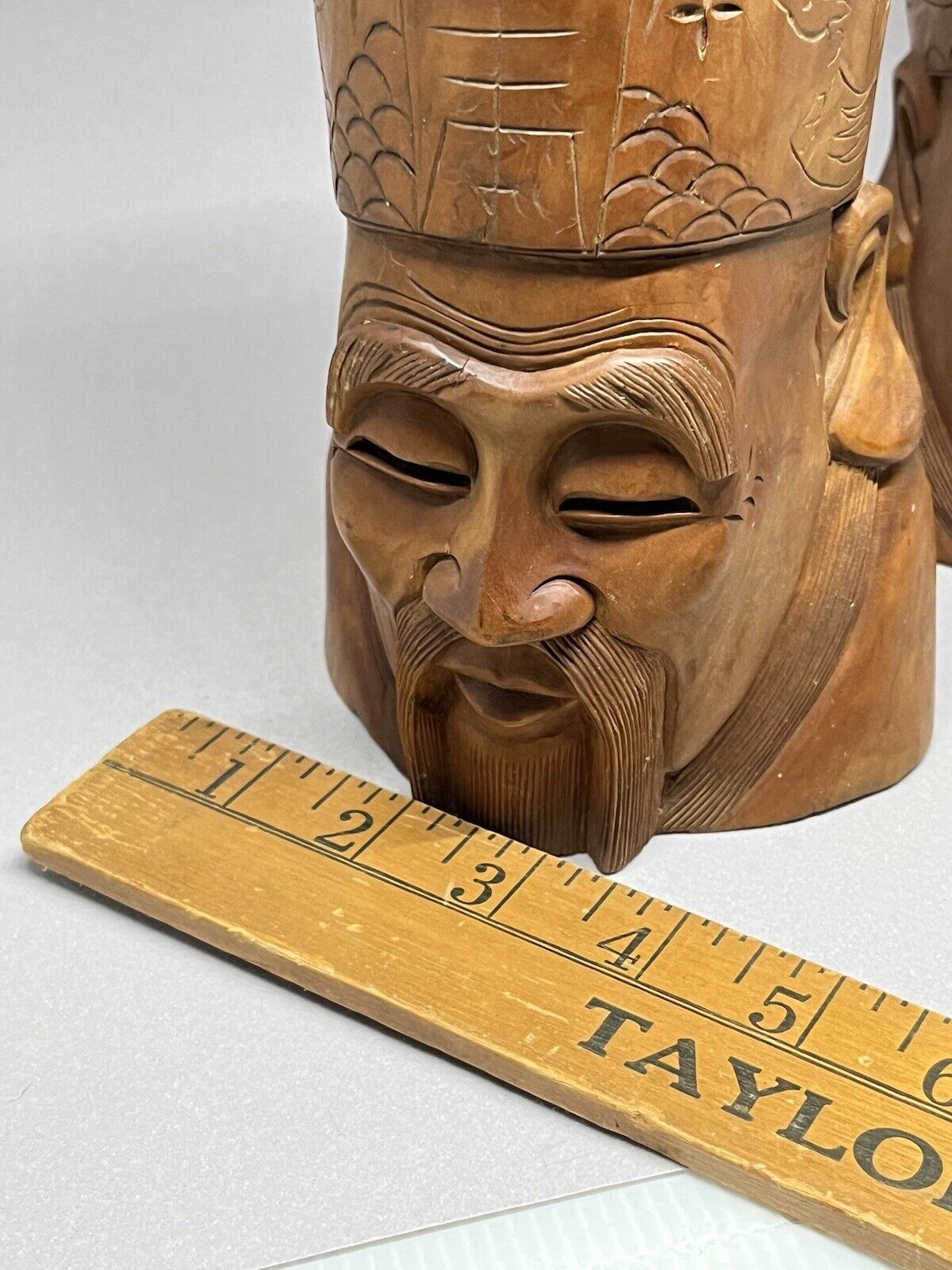 Vintage Chinese Finely Hand Carved Wood Emperor Bookends