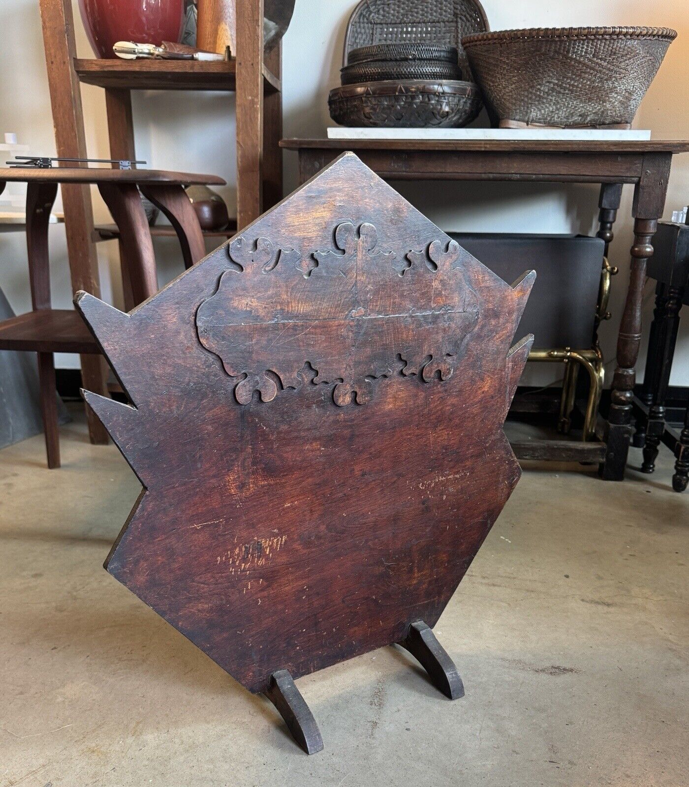 Antique Wood Primitive Fireplace Screen