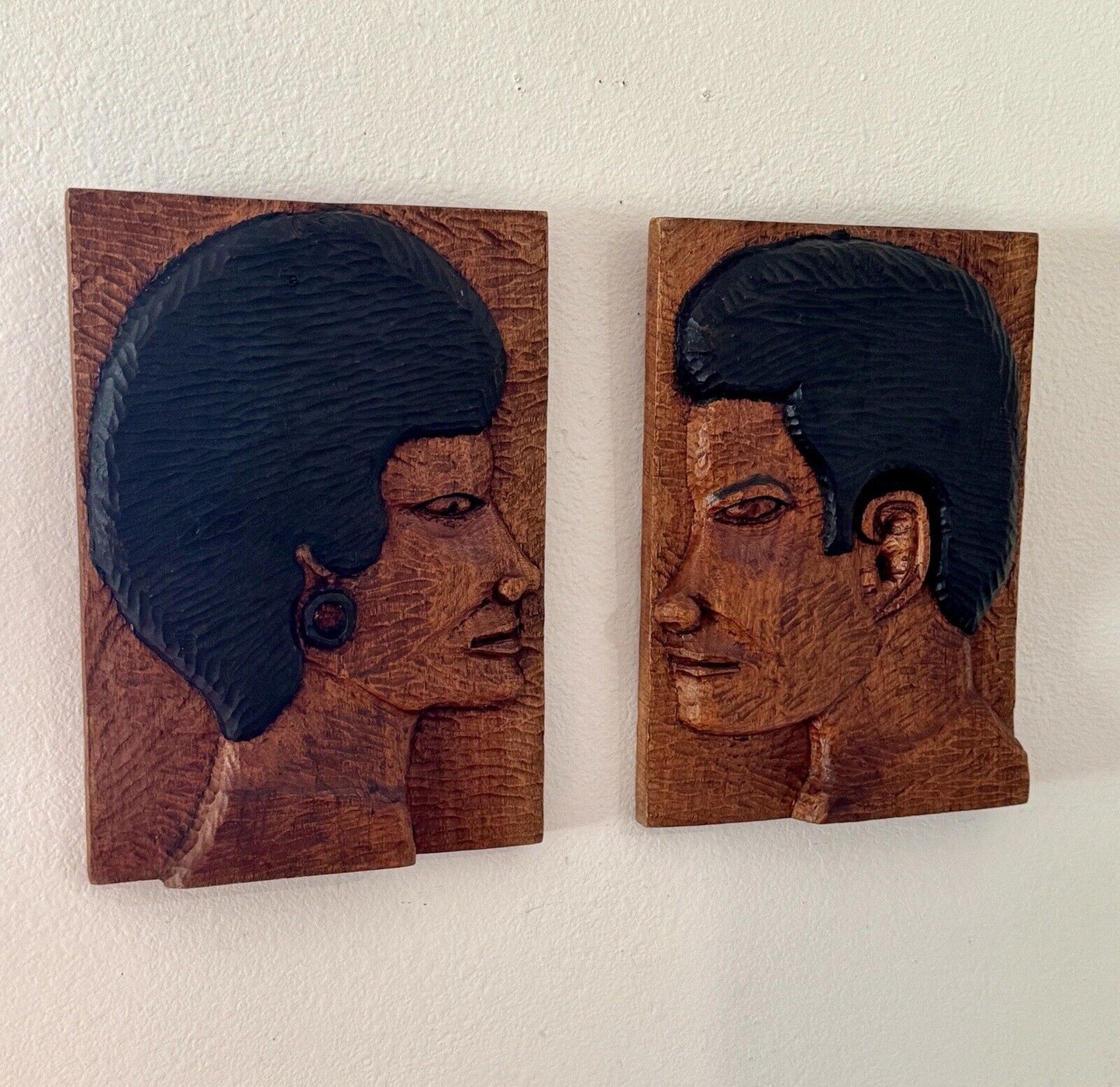 Vintage Jamaican Man & Women Folk Art Carvings By Carlton Williams 1960’s
