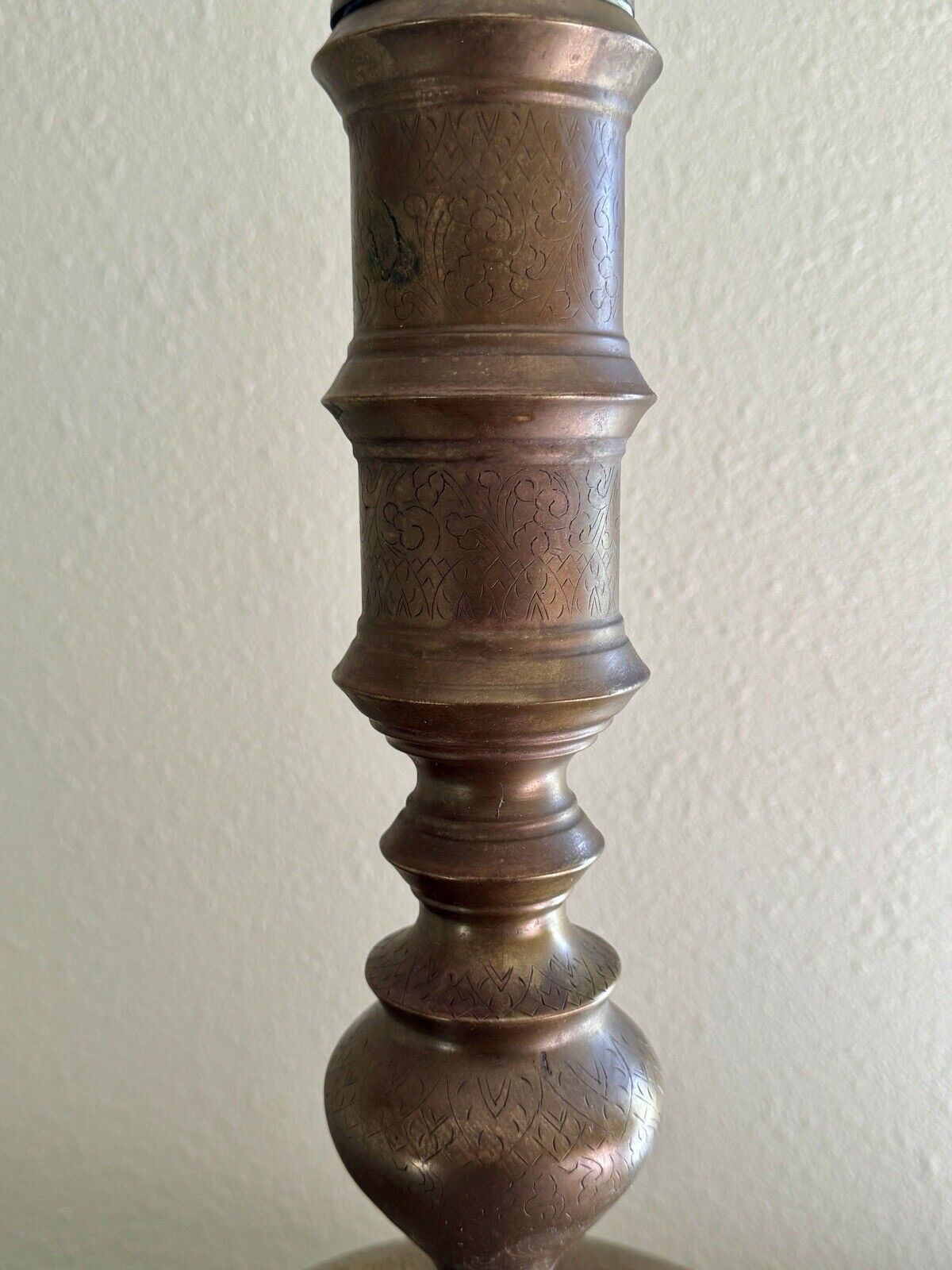 Vintage Mid Century Incised Brass Lamp 40” Tall