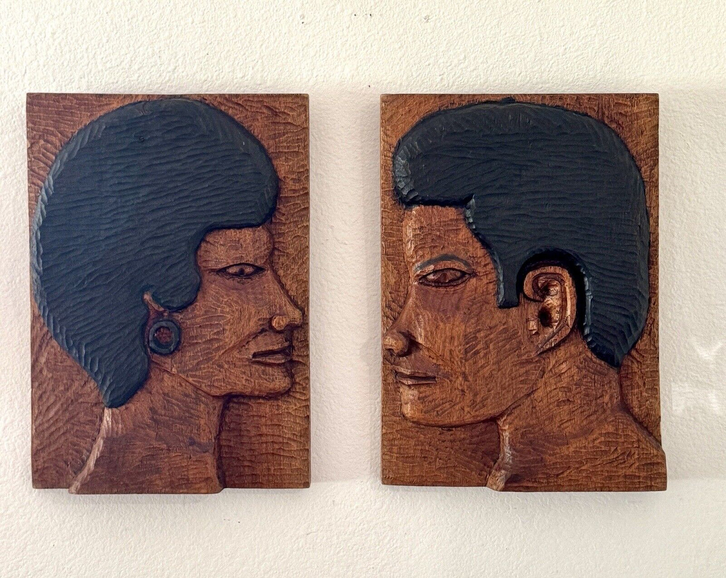 Vintage Jamaican Man & Women Folk Art Carvings By Carlton Williams 1960’s