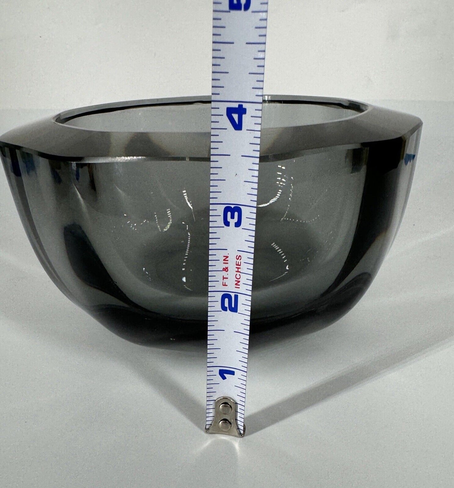 Vintage Mid Century Modern Strombergshyttan Grey Crystal Decagon Bowl Sweden