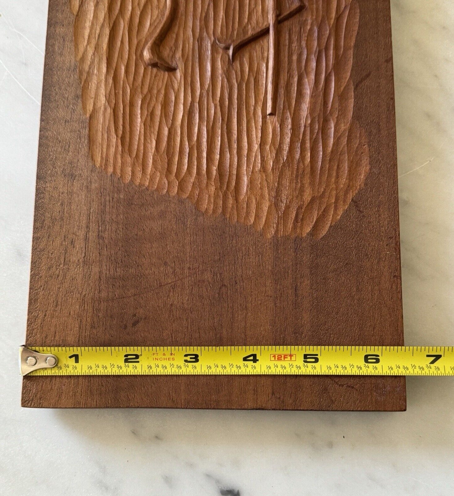 Vintage Signed Handcarved Teak Crane Heron Wood Panel 1971