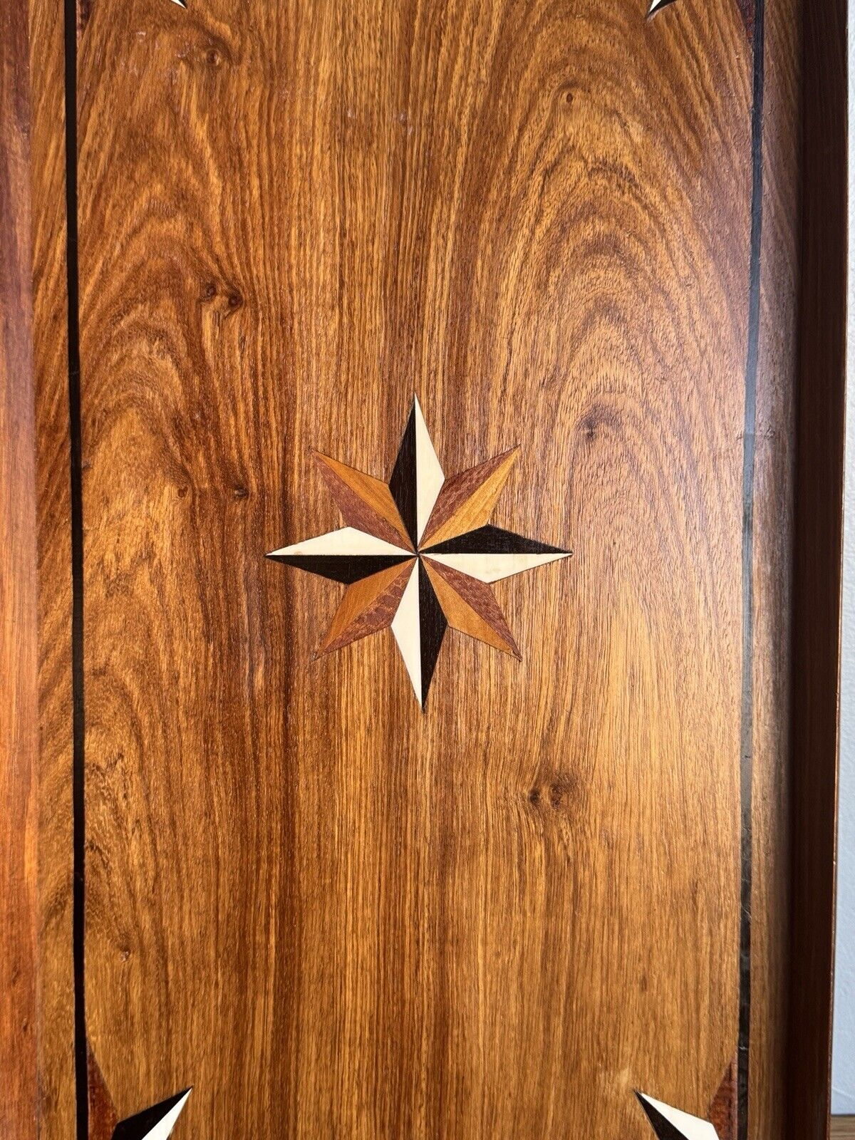 Vintage Austrian Marquetry Serving Tray Mixed Wood Star Inlay 20th Century