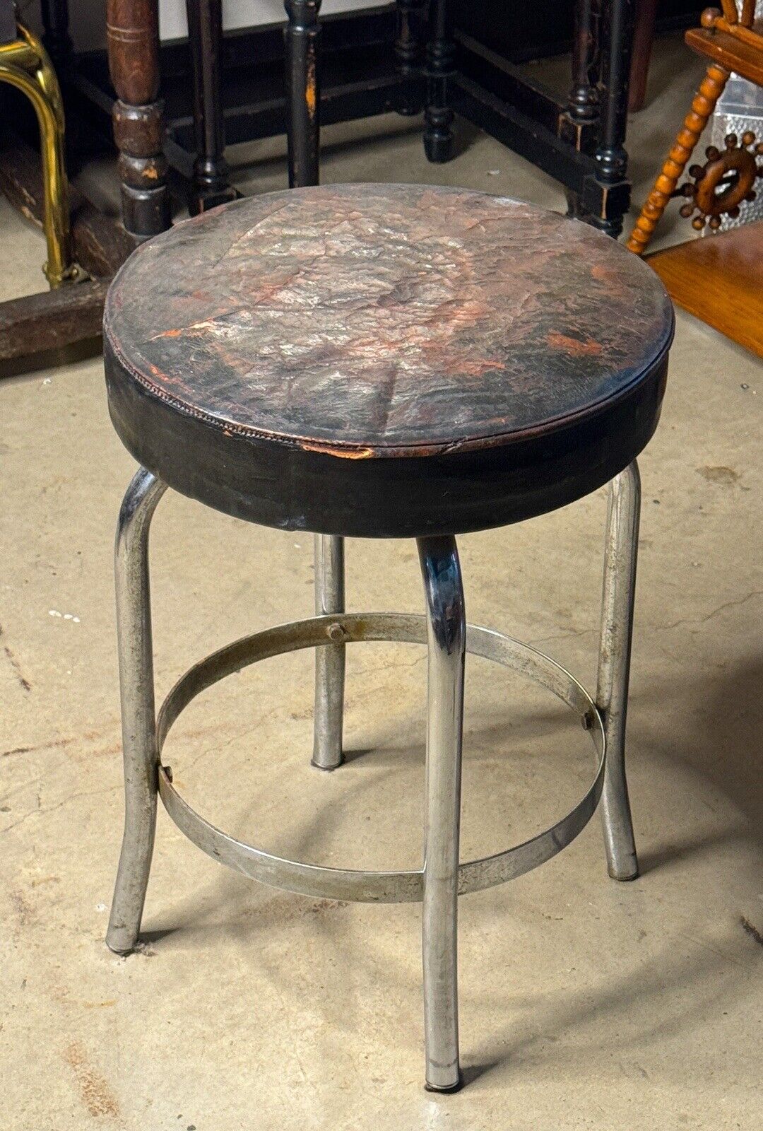 Vintage Art Deco Howell Leath & Chrome Stool