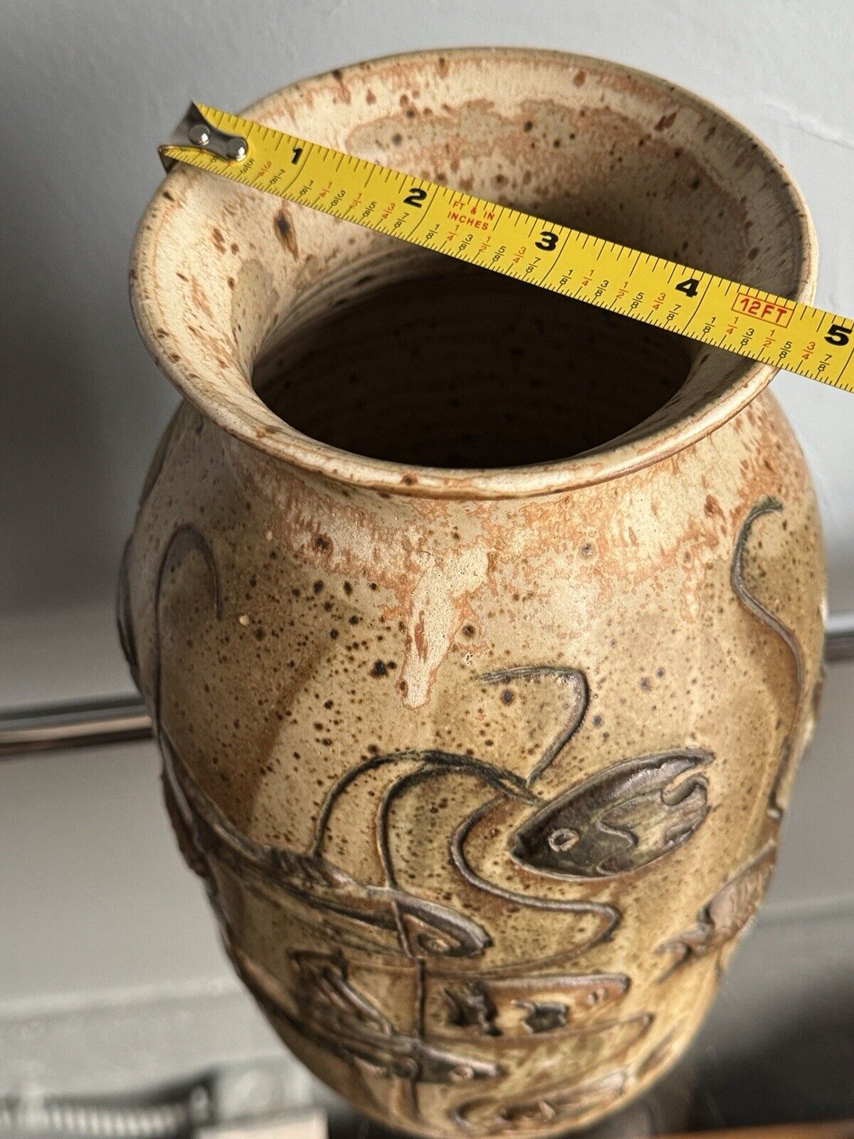 Vintage Gus & Leola Gikas Studio Pottery Fish Stoneware Vase 1976