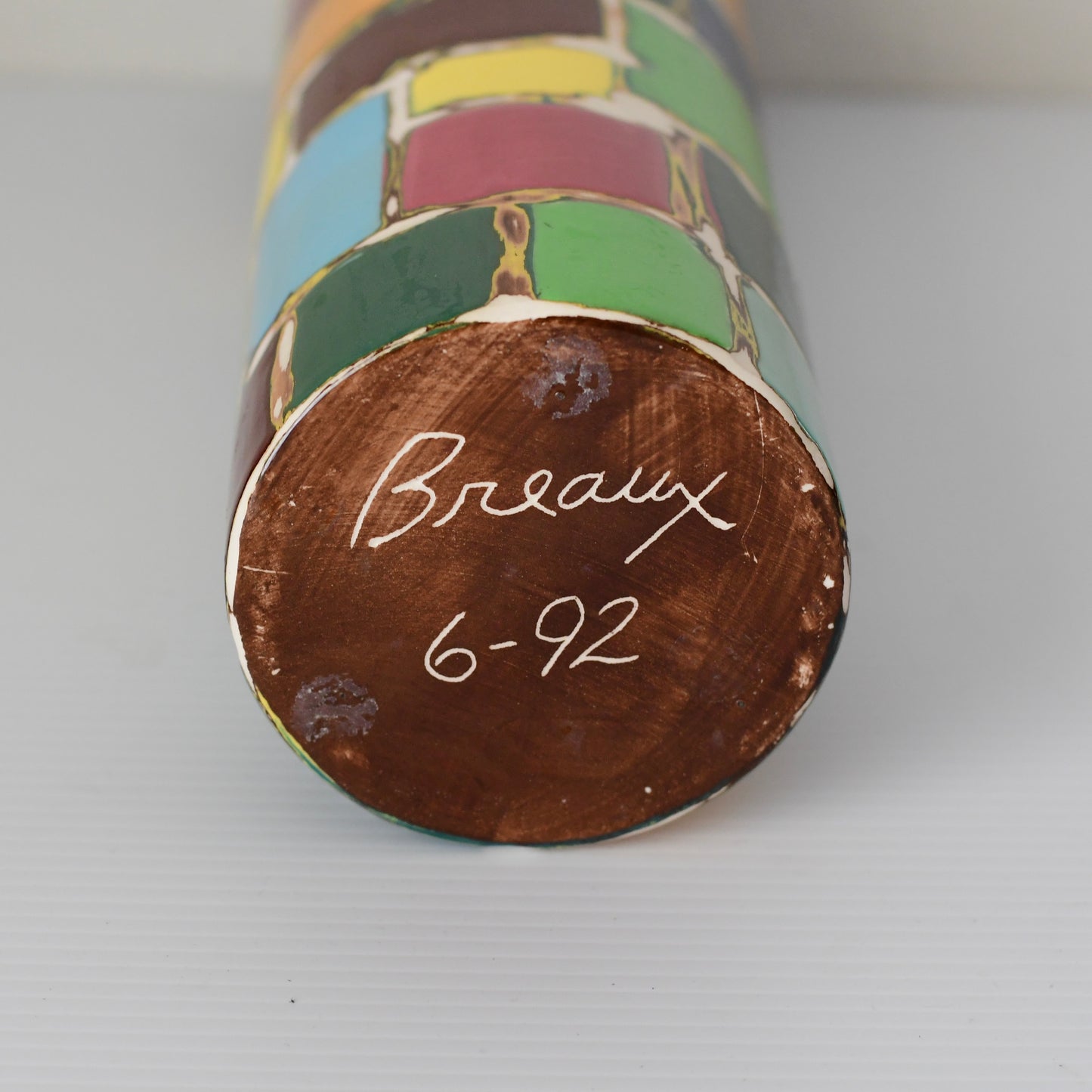 Beautiful Handmade Studio Pottery Multi Colored Vase Signed Breaux 1992