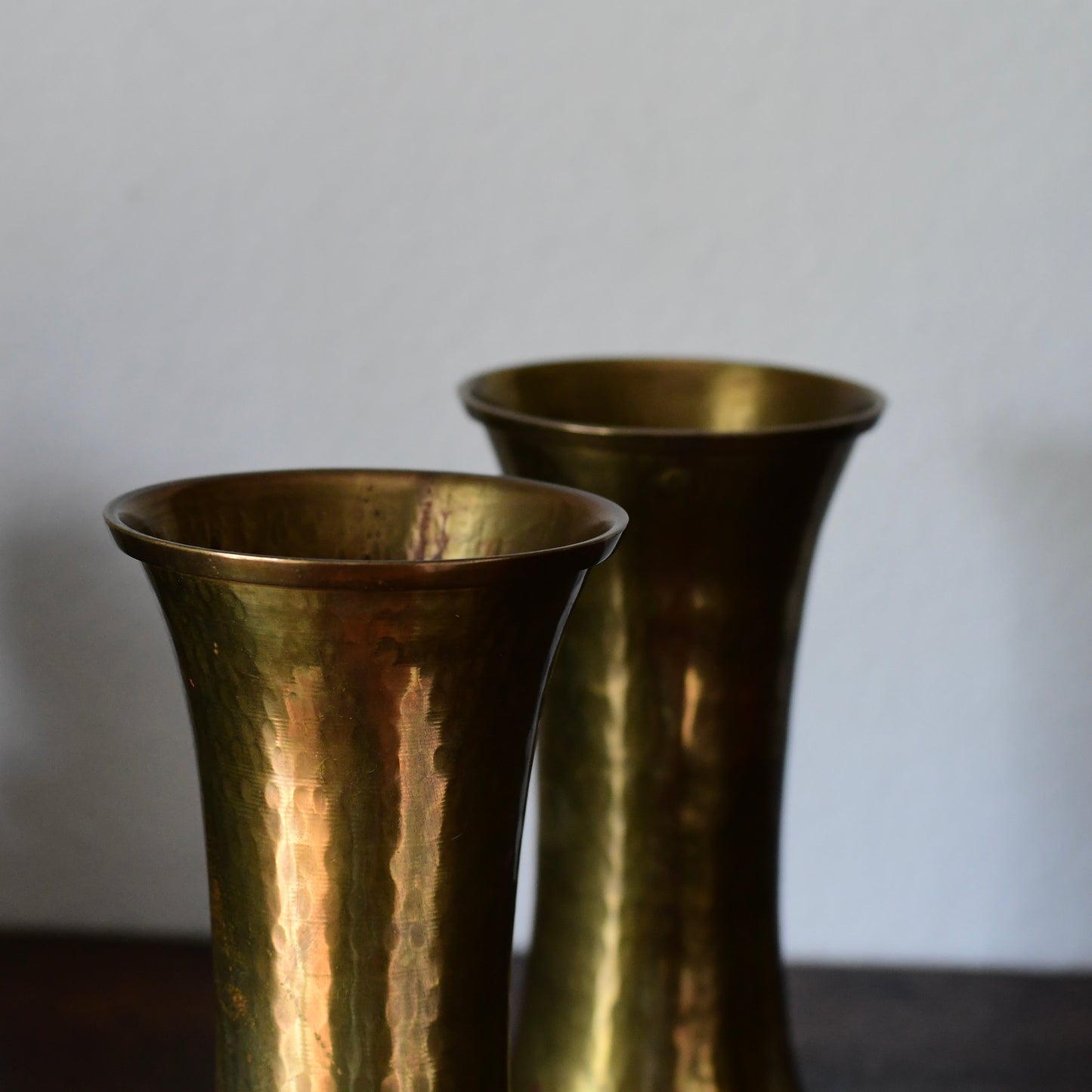 Pair Of Russian Hand hammered Brass Trumpet Vases Early 19th Century