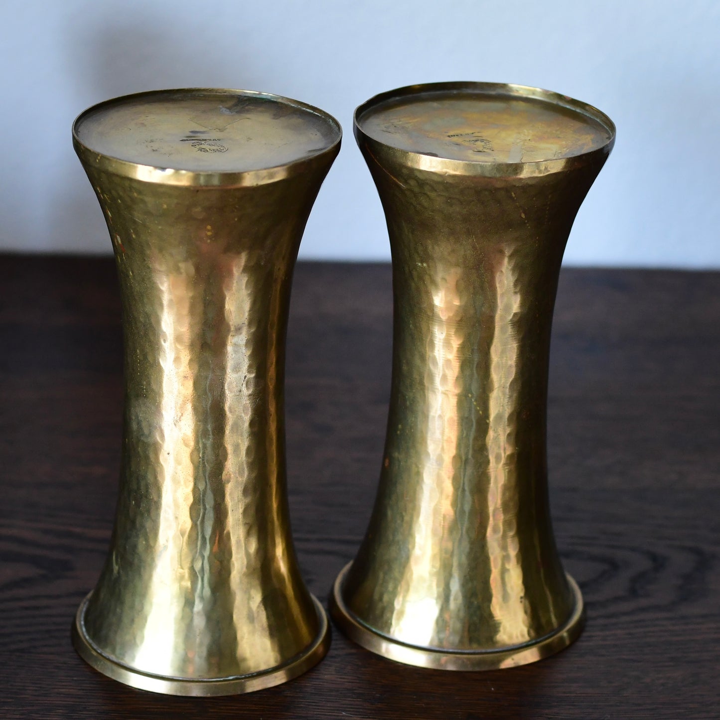 Pair Of Russian Hand hammered Brass Trumpet Vases Early 19th Century