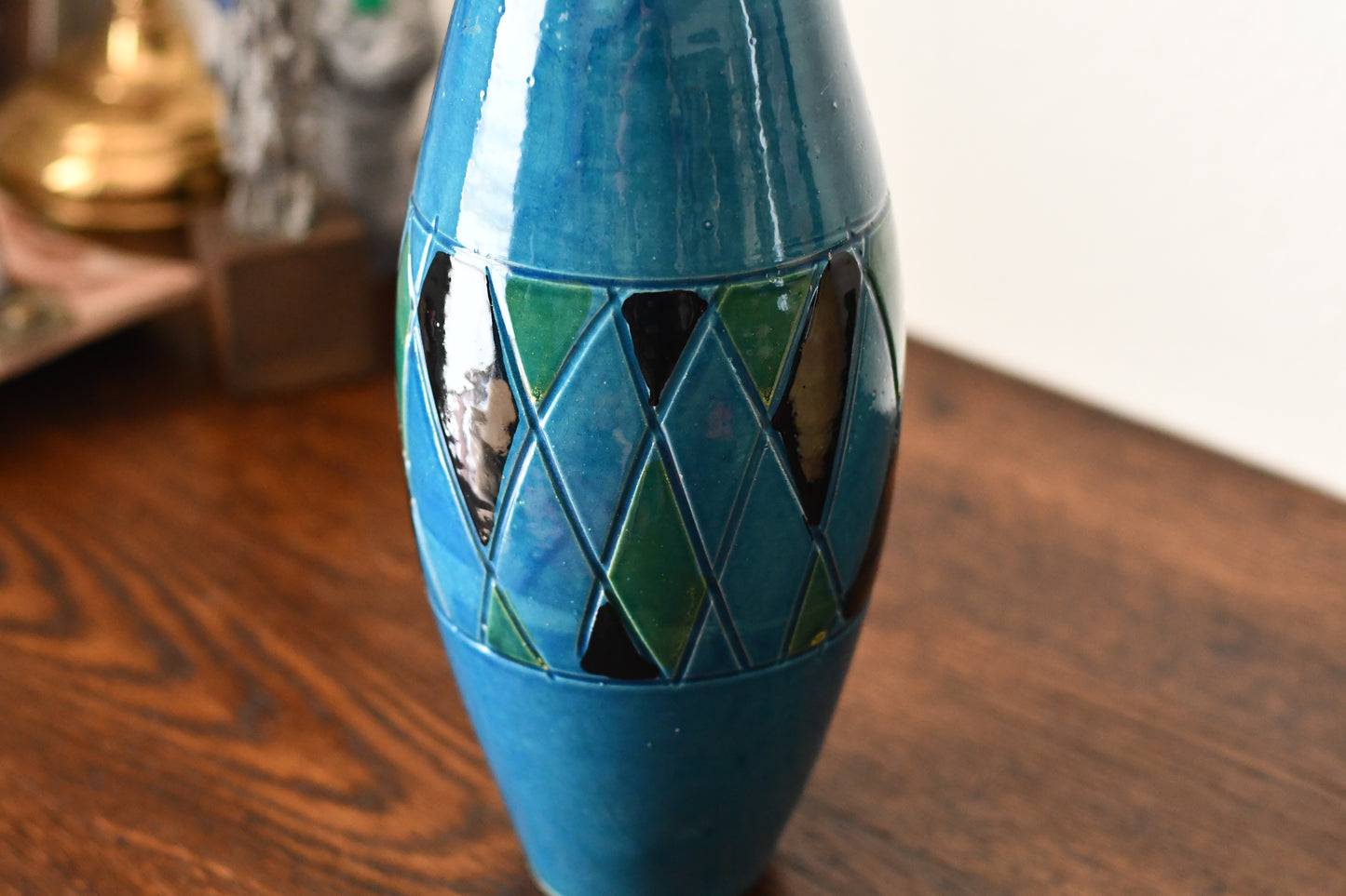 Vintage Mid Century Italian Blue Vase Signed GET