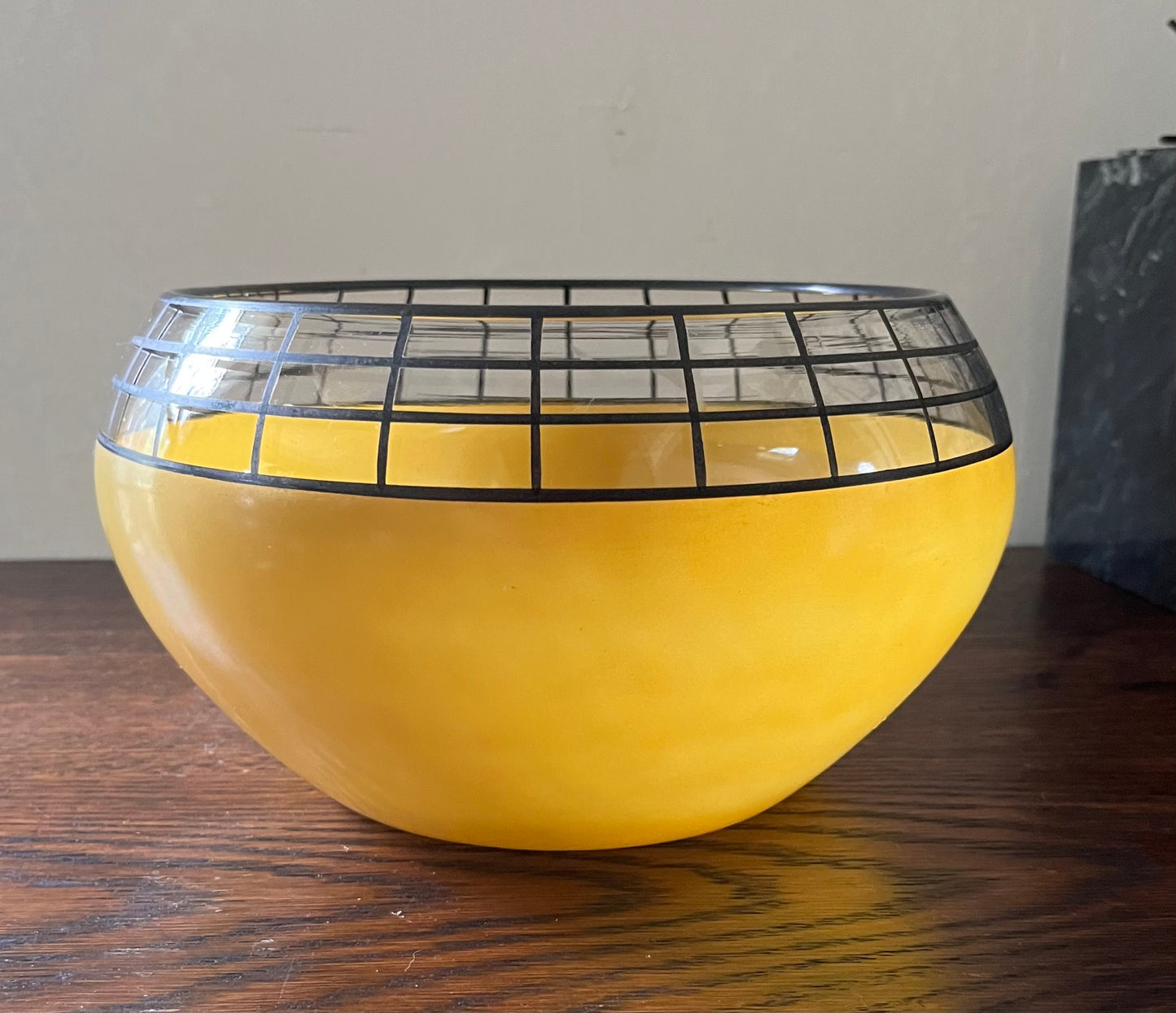 Mid Century Modern Geometeric Yellow Glass Bowl Deco