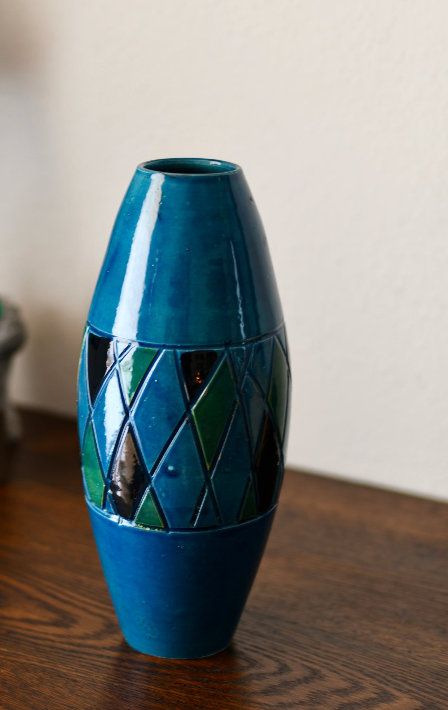 Vintage Mid Century Italian Blue Vase Signed GET