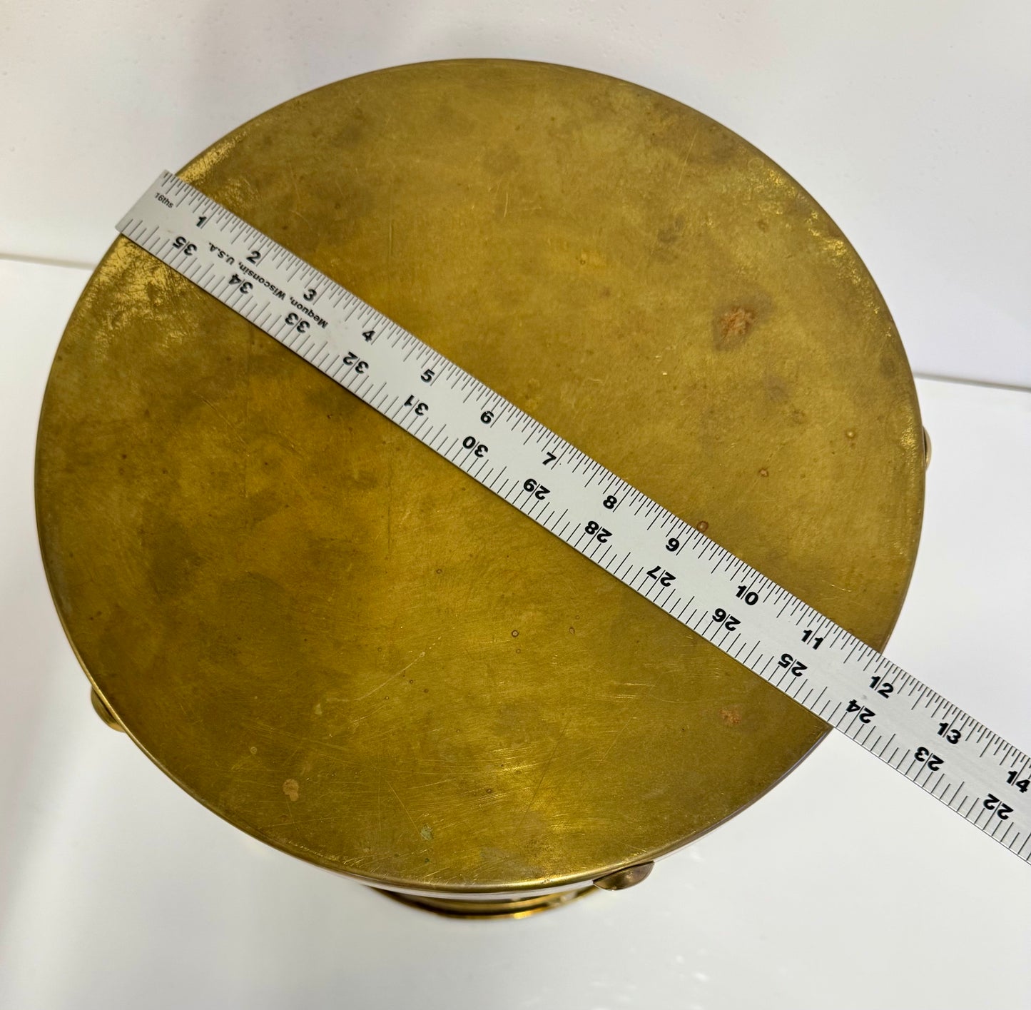 Vintage Hammered Brass Lattice Drum Table Garden Stool HK