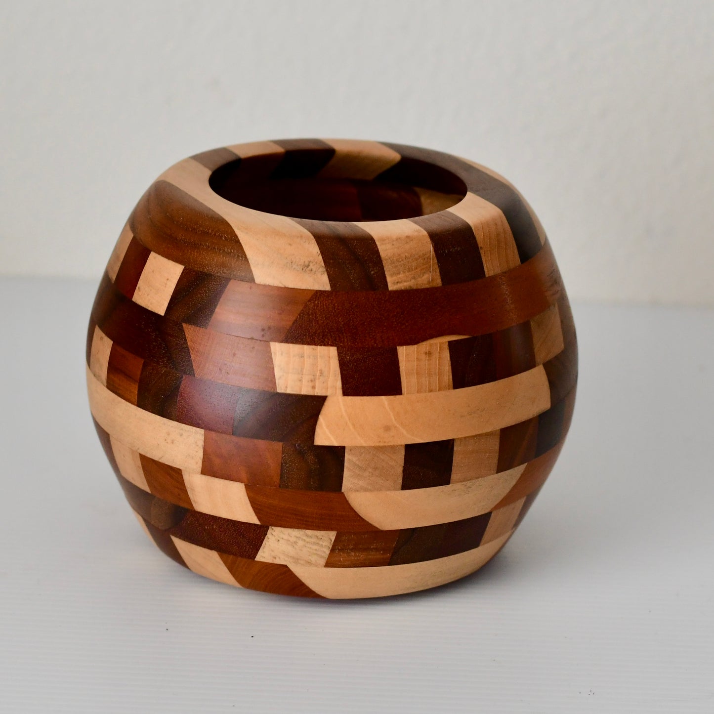 Artisan Handmade Segmented Wood Vase Bowl Cherry Maple Walnut