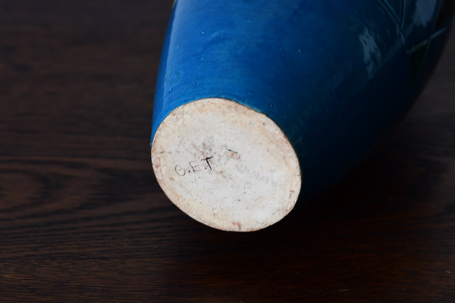 Vintage Mid Century Italian Blue Vase Signed GET