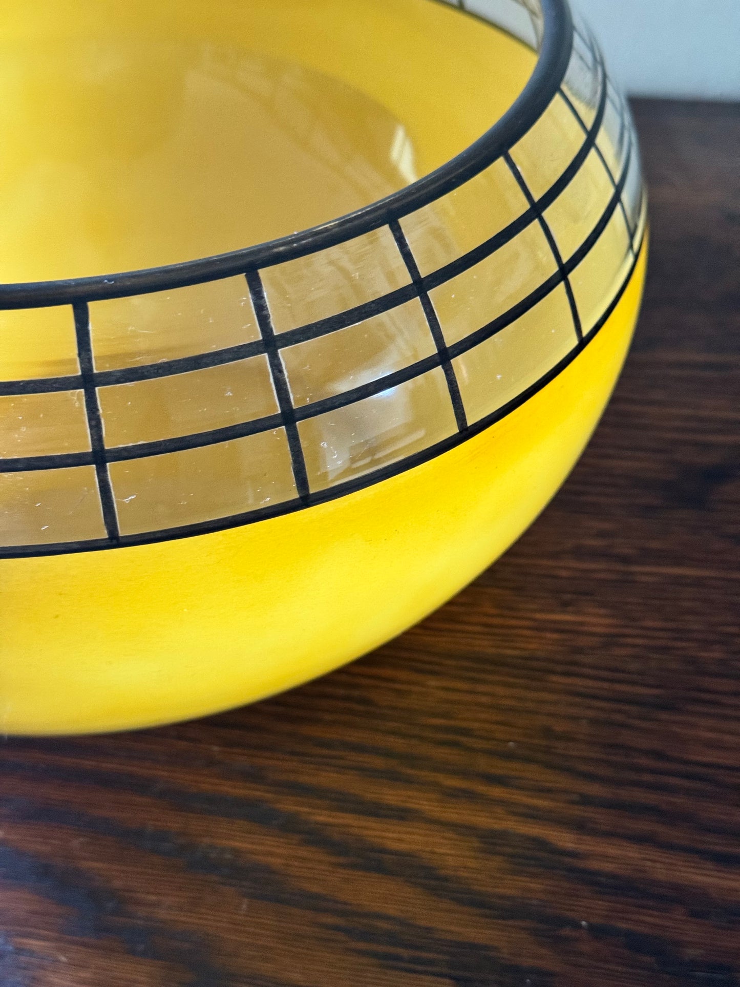 Mid Century Modern Geometeric Yellow Glass Bowl Deco