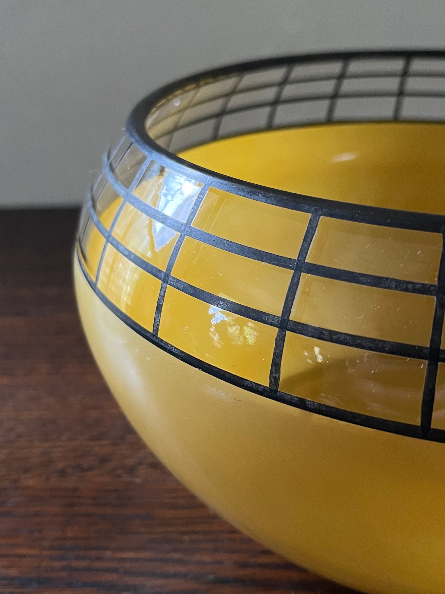 Mid Century Modern Geometeric Yellow Glass Bowl Deco