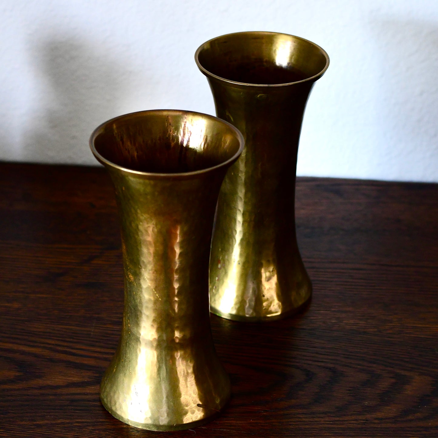 Pair Of Russian Hand hammered Brass Trumpet Vases Early 19th Century