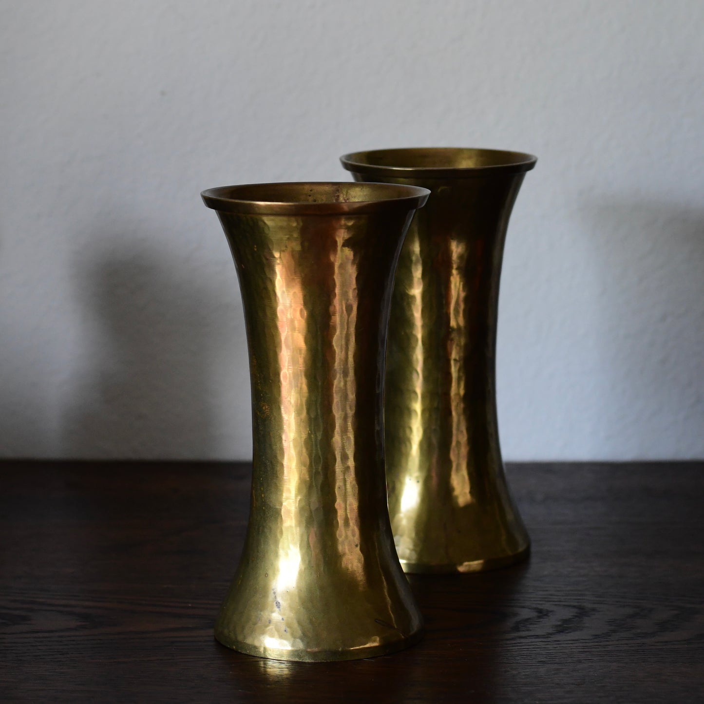 Pair Of Russian Hand hammered Brass Trumpet Vases Early 19th Century