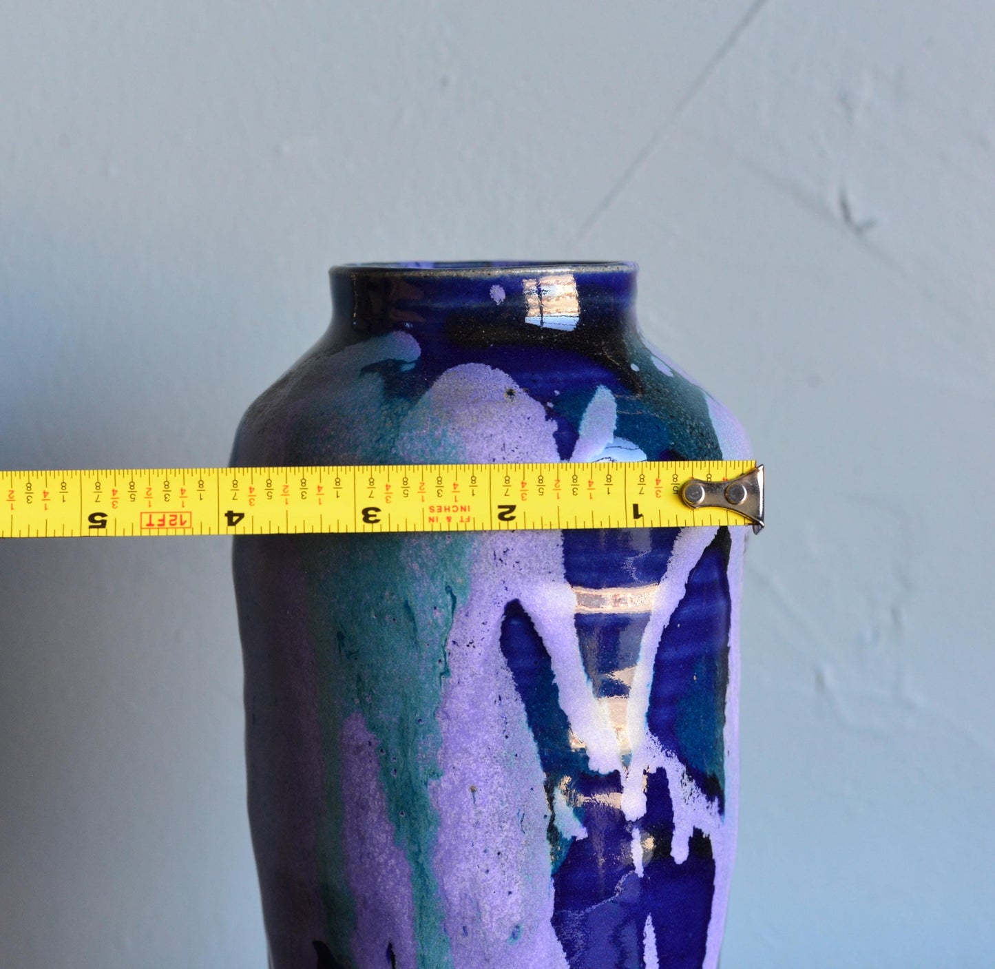 Vintage Hand Thrown Blue Studio Pottery Vase Signed GB