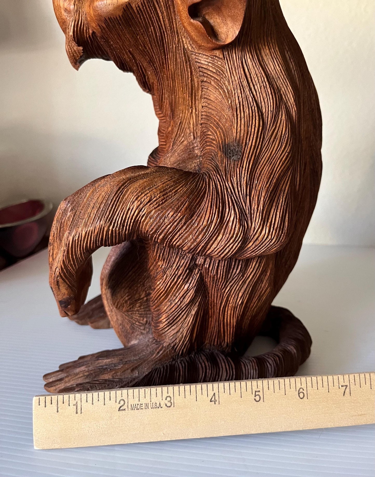 Vintage Hand Carved Teak Wood Monkey Ape Sculpture 12.5 Tall