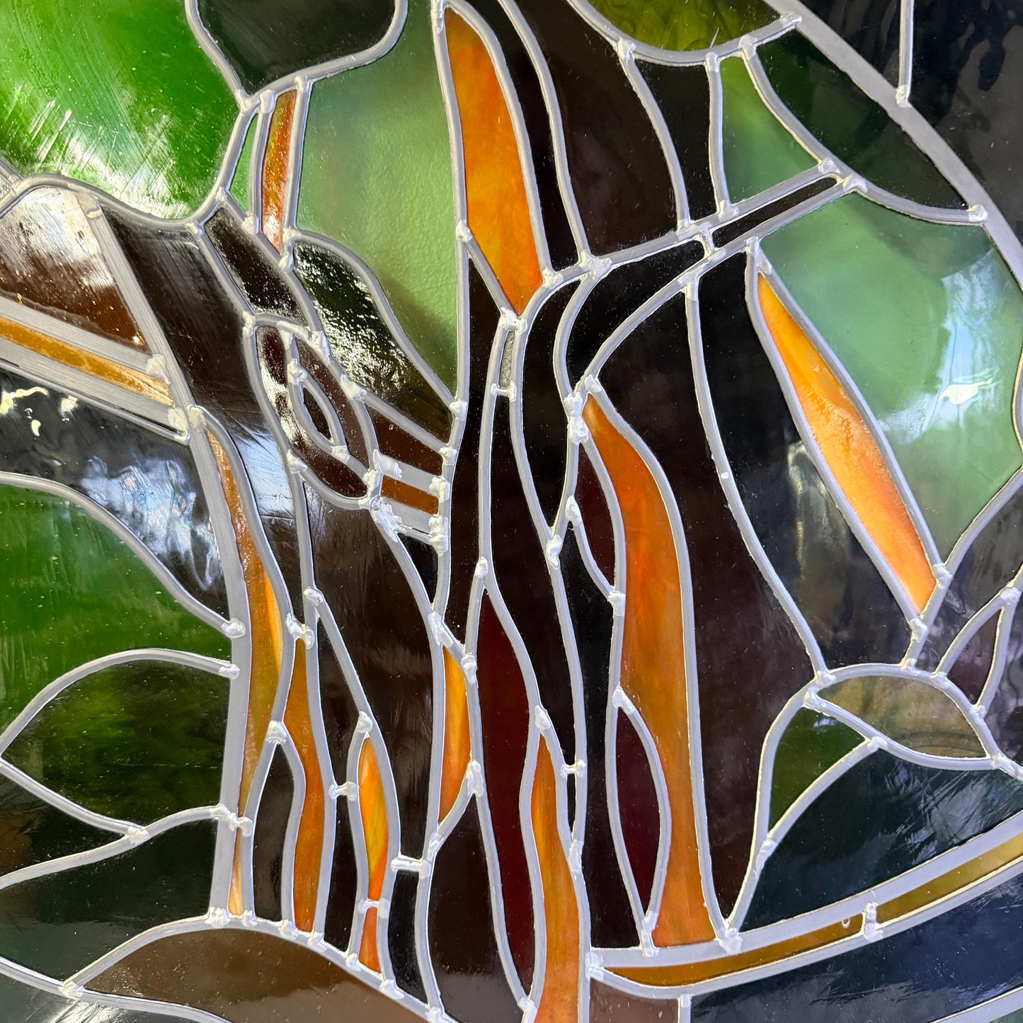 Vintage Stained Glass Window Panel Art Signed GFB Tiffany Style 31” X 25”